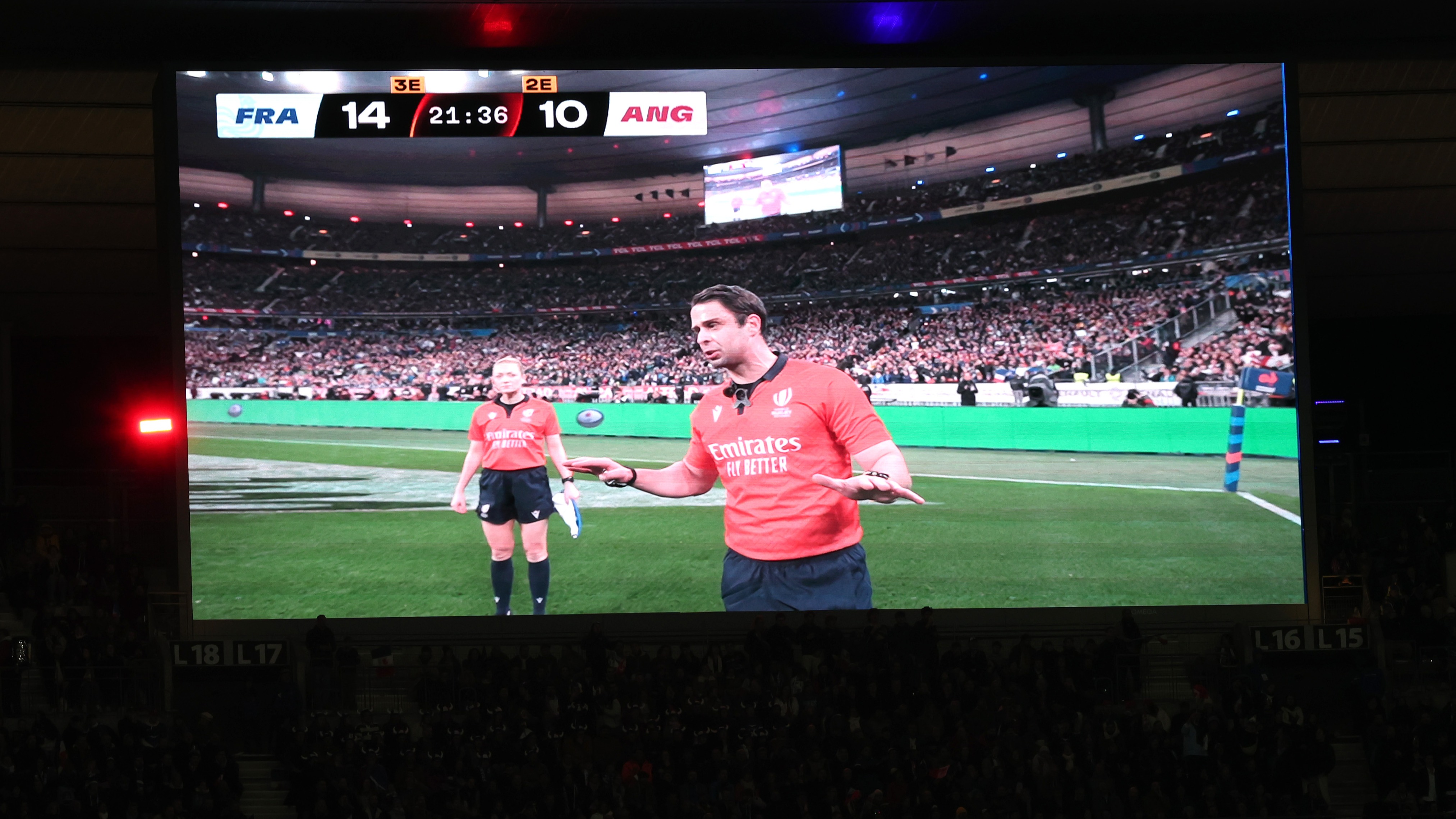 The TMO during the 2026 Guinness Six Nations Championship Round 5 game between France and England in Stade de France, Paris