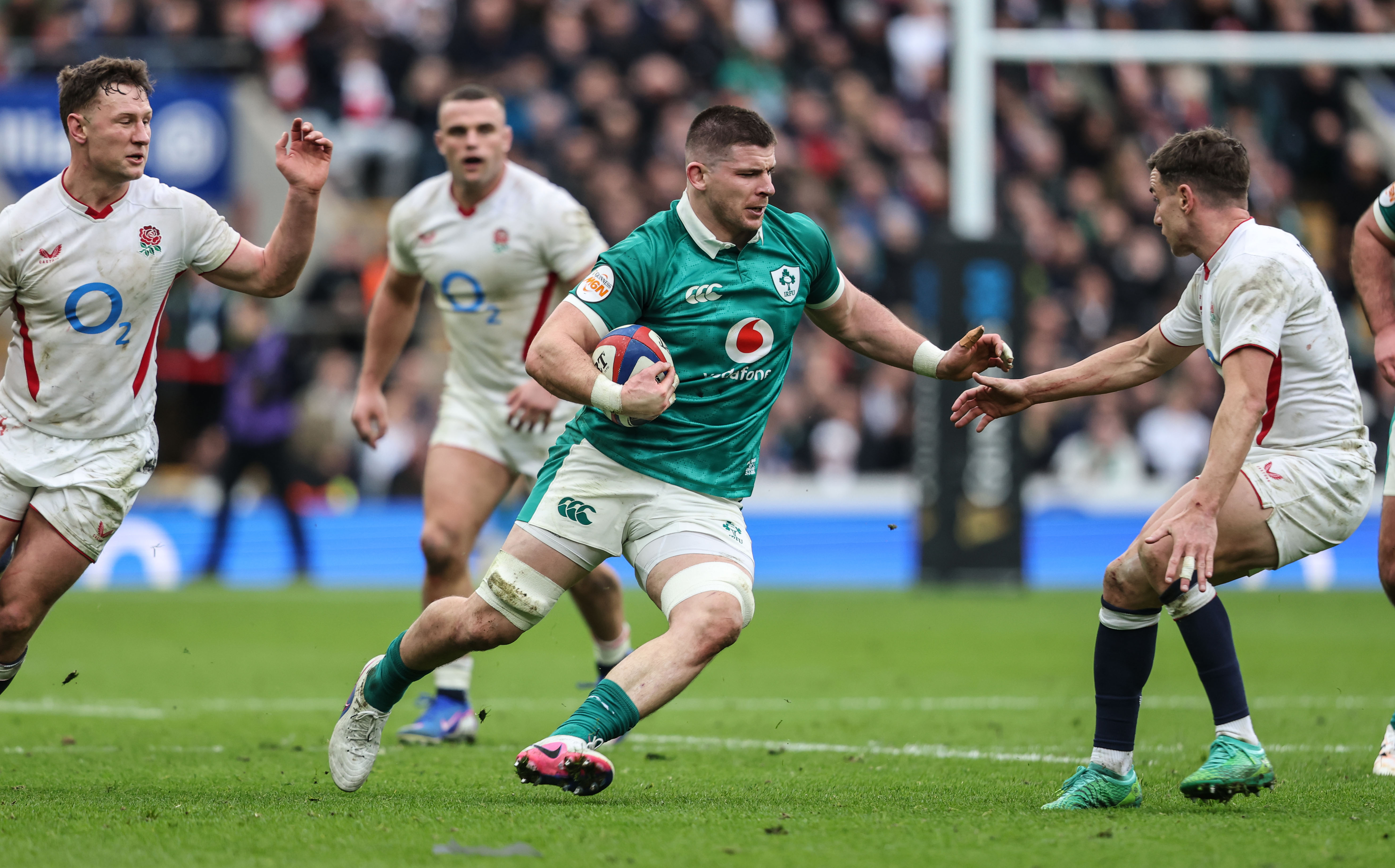 Nick Timoney carries the ball against England during the third-round match of the 2026 Championship.