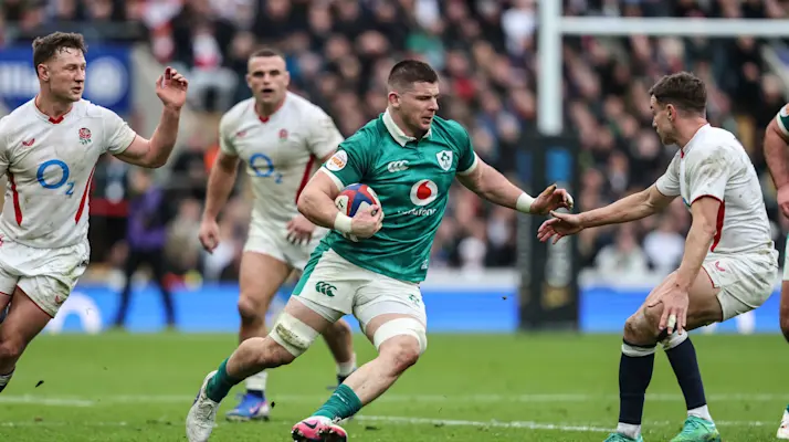 Nick Timoney carries the ball against England during the third-round match of the 2026 Championship.