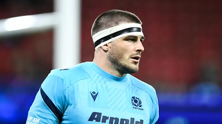 Josh Bayliss during the warm-up for Wales v Scotland in round three of the 2026 Championship.