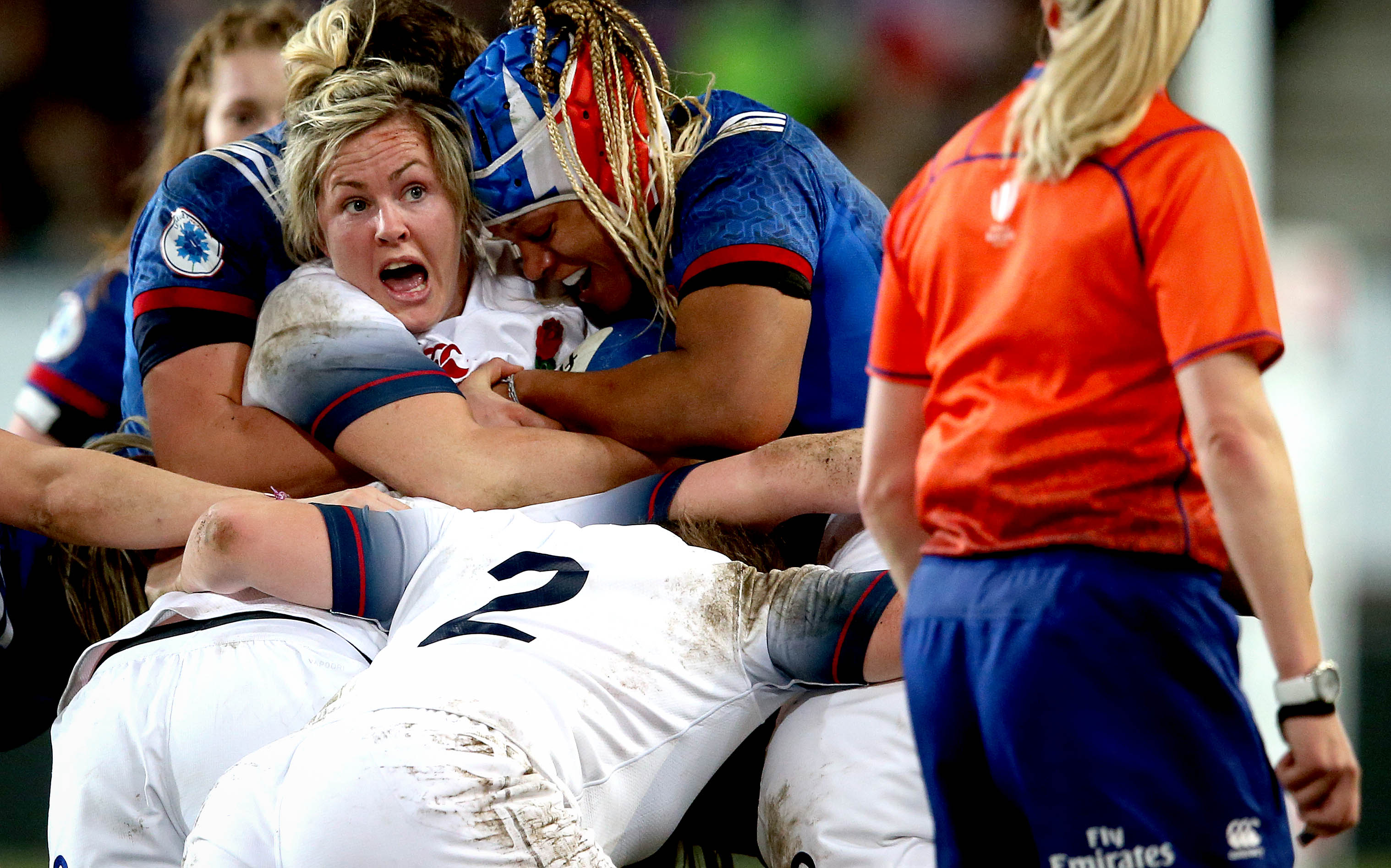 Women's Six Nations Championship Round 4, Stade des Alps, Grenoble, France 10/3/2018
France Women vs England Women
France's Safi N'Diaye and Marlie Packer of England
Mandatory Credit ©INPHO/Ryan Byrne