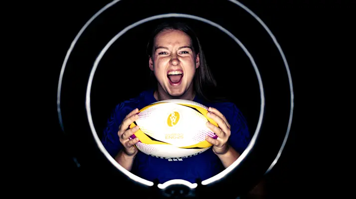 EXETER, ENGLAND - AUGUST 17: Marie Morland, during the France Women's Rugby World Cup 2025 portrait session at Woodbury Park on August 17, 2025 in Exeter, England. (Photo by Harry Murphy - World Rugby/World Rugby)