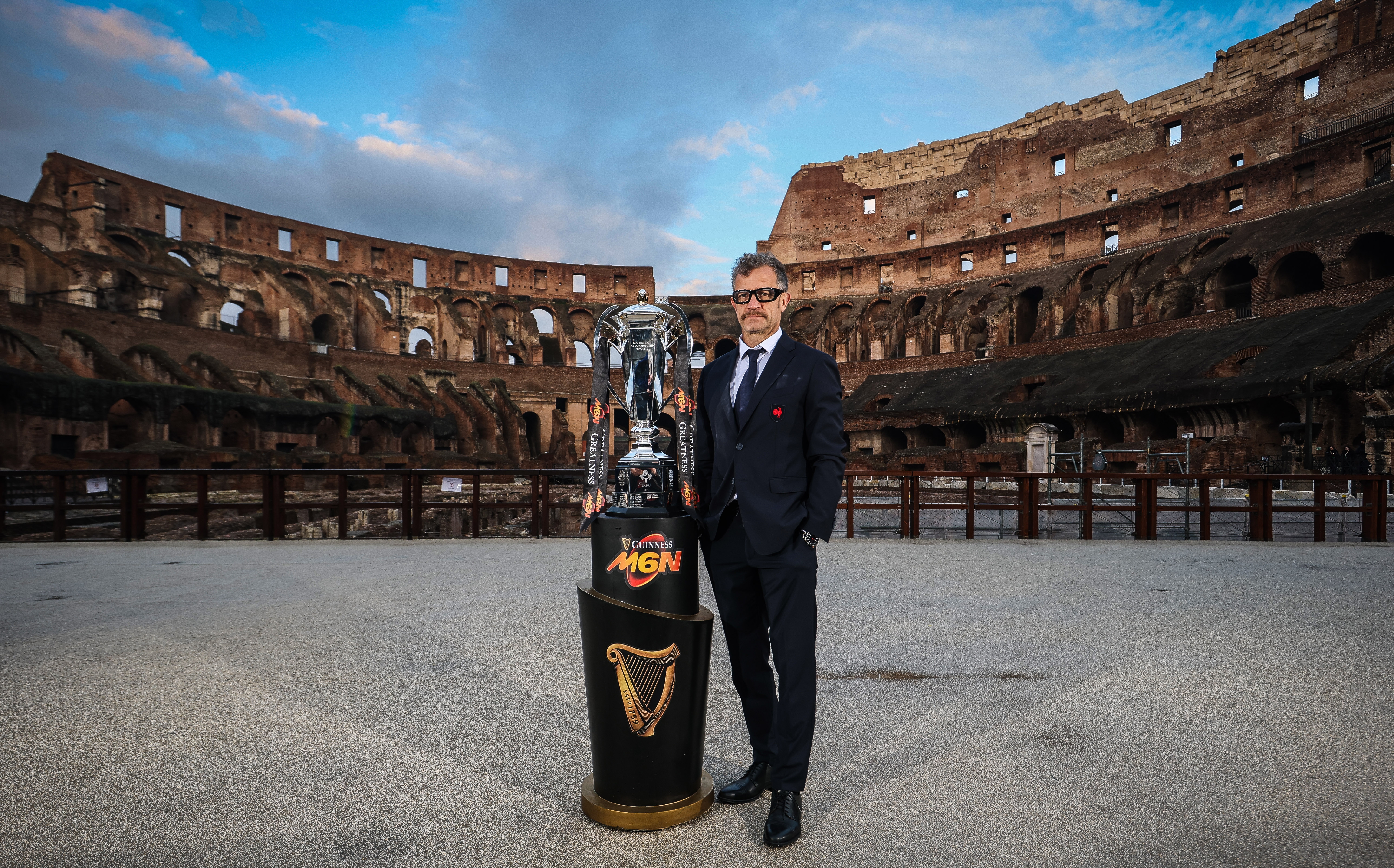 2025 Guinness Six Nations Championship Launch, Rome, Italy 21/1/2025
Pictured is France head coach Fabien Galthié at the launch of the 2025 Guinness Men’s Six Nations Championship at the Colosseum in Rome
Mandatory Credit ©INPHO/Billy Stickland
