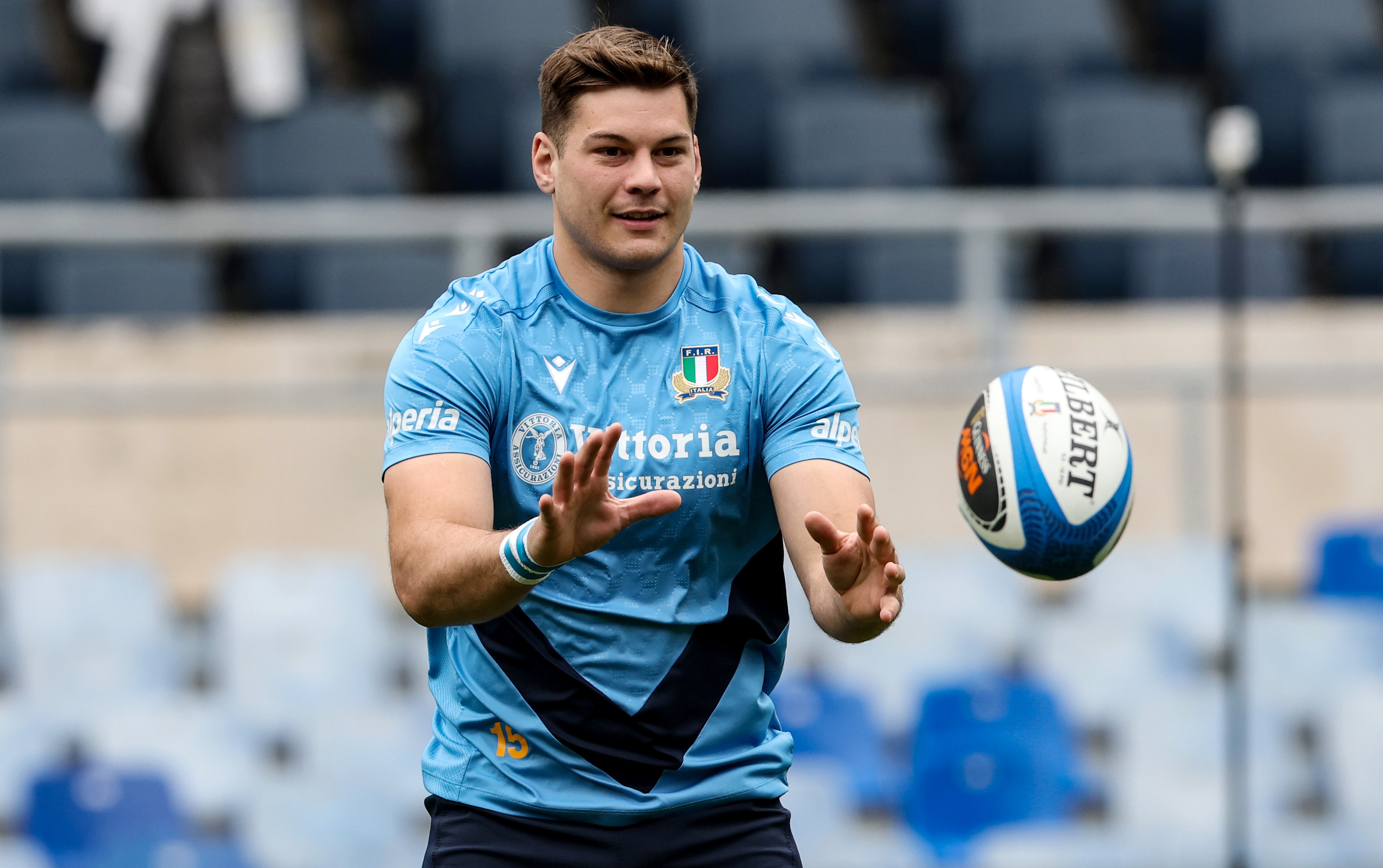 Manuel Zuliani prepares to catch a ball during warm-up in the 2025 Championship.