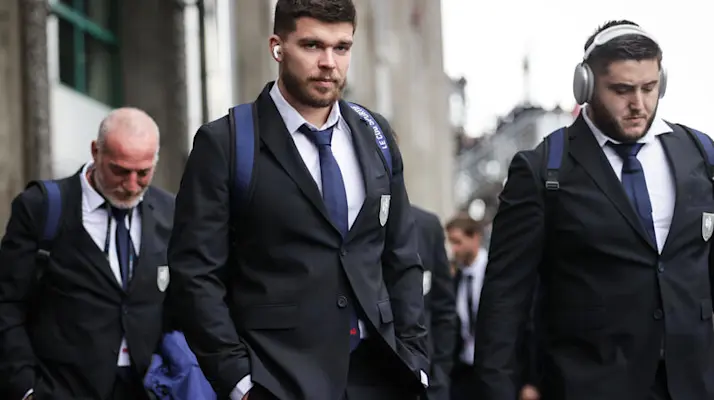 Matthieu Jalibert arrives before the 2024 Guinness Six Nations Championship Round 2 between Scotland and France in Scottish Gas Murrayfield, Edinburgh, Scotland Saturday, February 10, 2024 (Photo by Laszlo Geczo / Inpho)