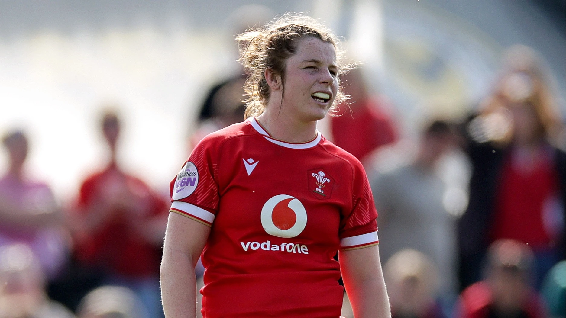 Wales' Kate Williams during the 2025 Guinness Women's Six Nations Championship Round 4 game between Wales and Ireland in Rodney Parade, Newport,