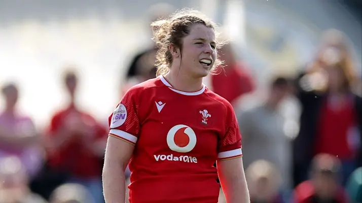 Wales' Kate Williams during the 2025 Guinness Women's Six Nations Championship Round 4 game between Wales and Ireland in Rodney Parade, Newport,