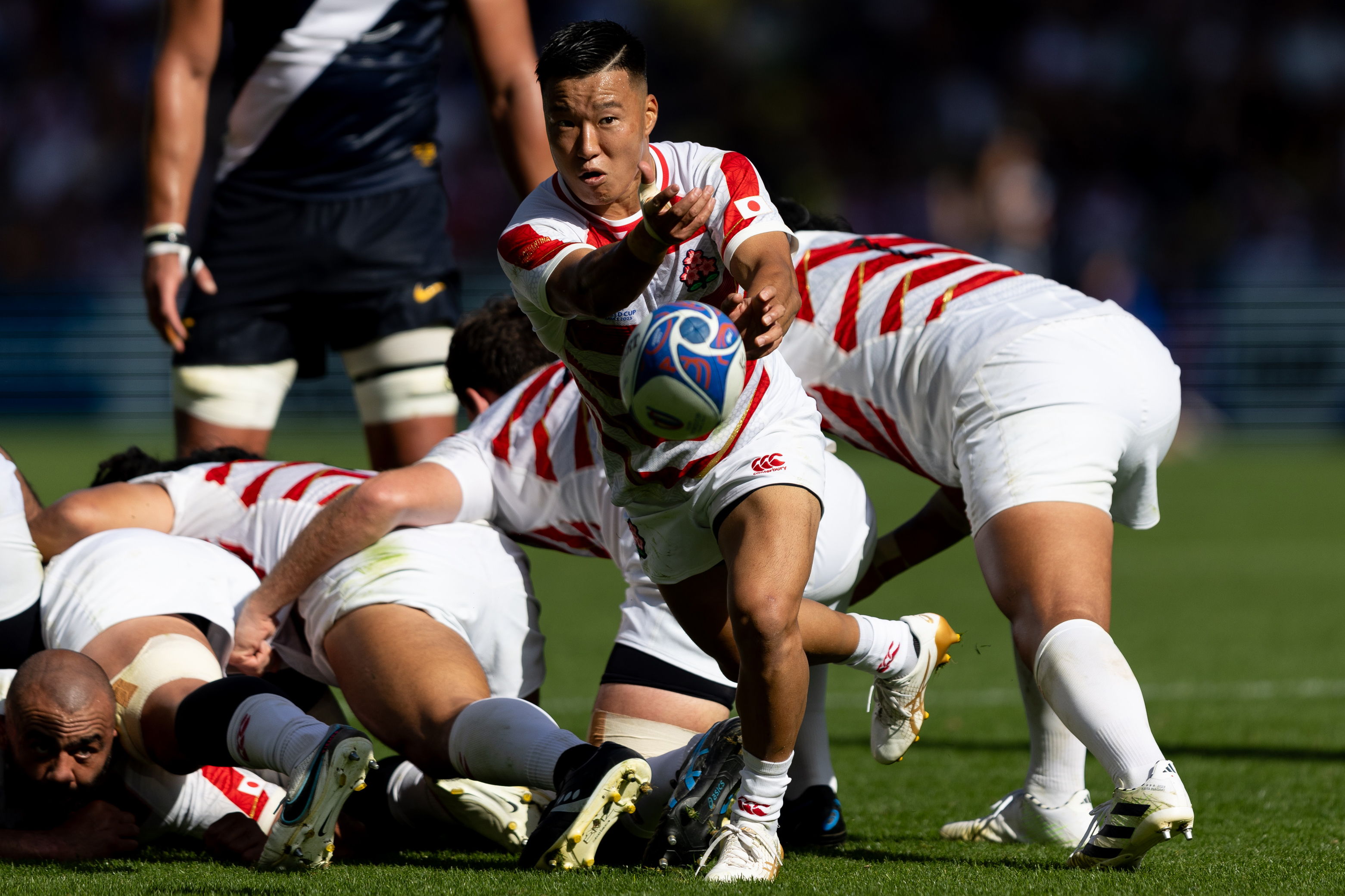 2023 Rugby World Cup Pool D, Stade de Beaujoire, Nantes, France 8/10/2023 Japan vs ArgentinaNaoto Saito of Japan passes the ballMandatory Credit ©INPHO/Juan Gasparini