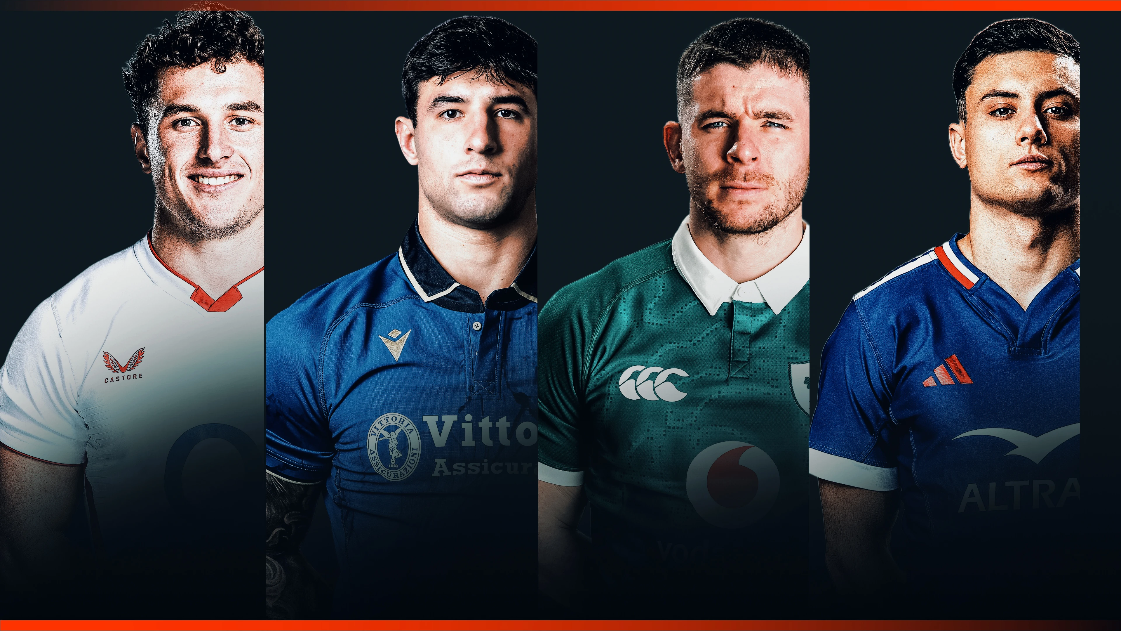 A graphic featuring the four Try of the Round nominees after Round One of the 2026 Guinness Men's Six Nations.