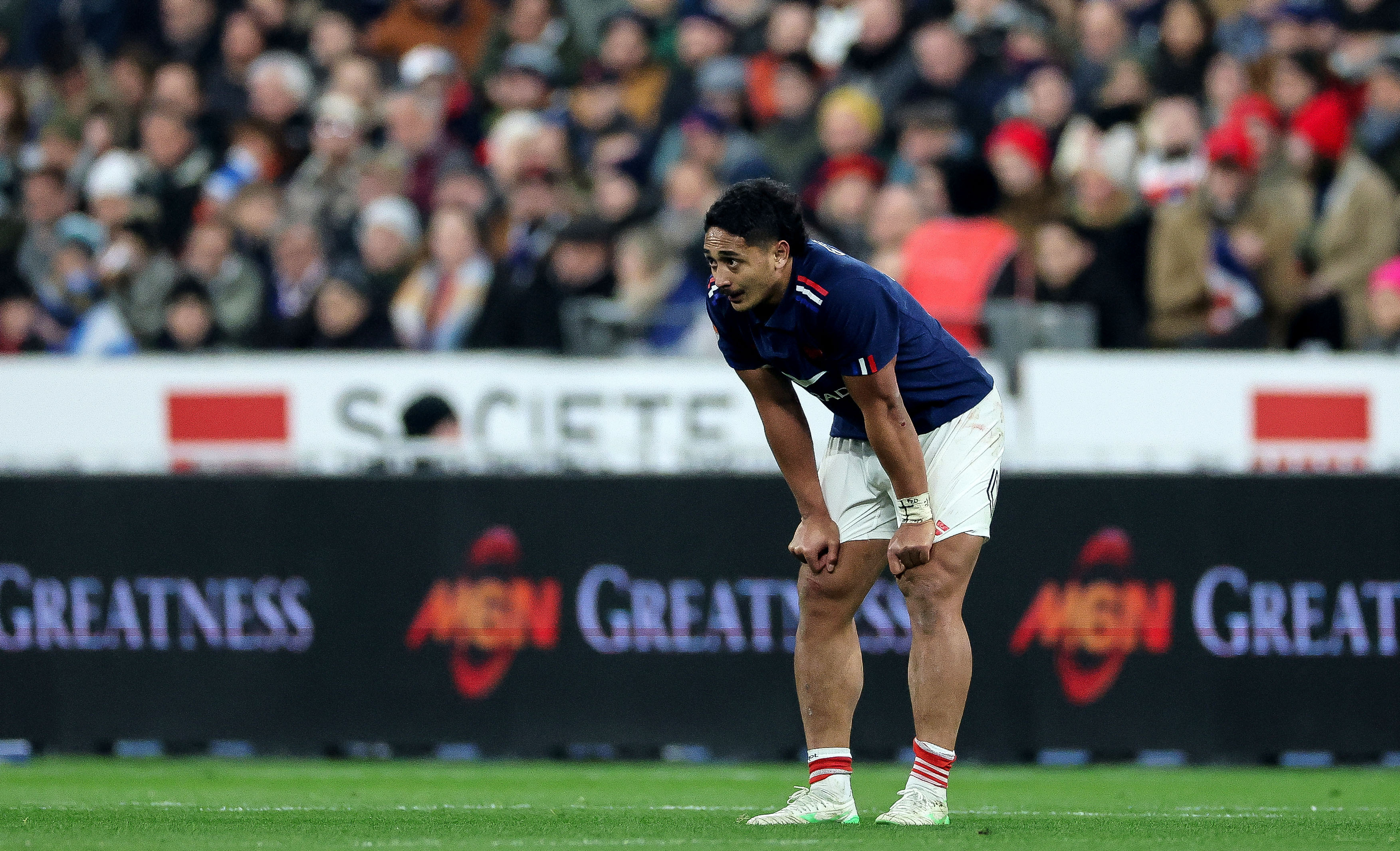 Yoram Moefana takes a breather during the 2025 Championship match against Scotland in Edinburgh.