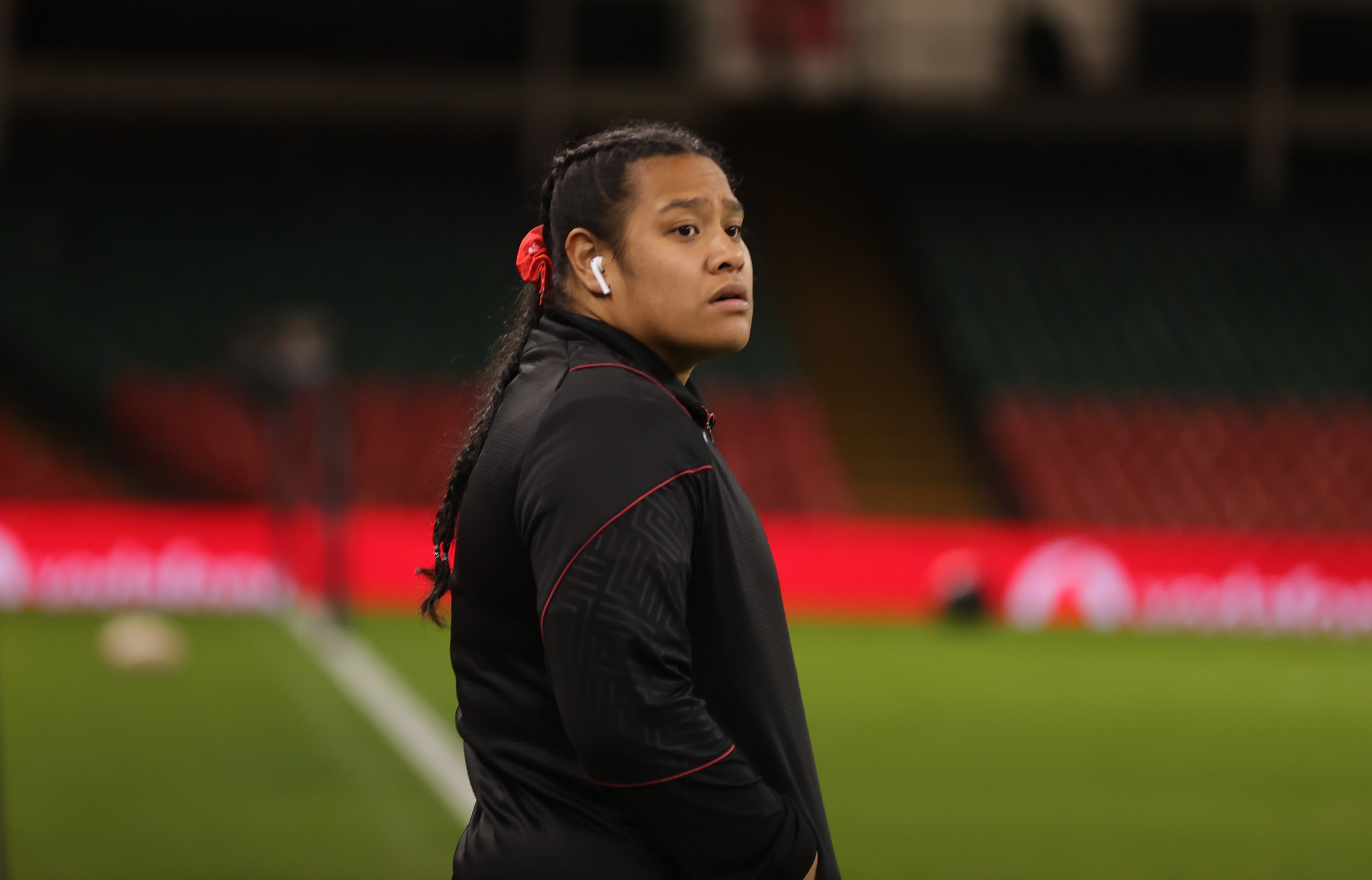 Wales' Sisilia Tuipulotu during the 2024 Guinness Women's Six Nations Championship Round 5 between Wales and Italy in Principality Stadium, Cardiff.