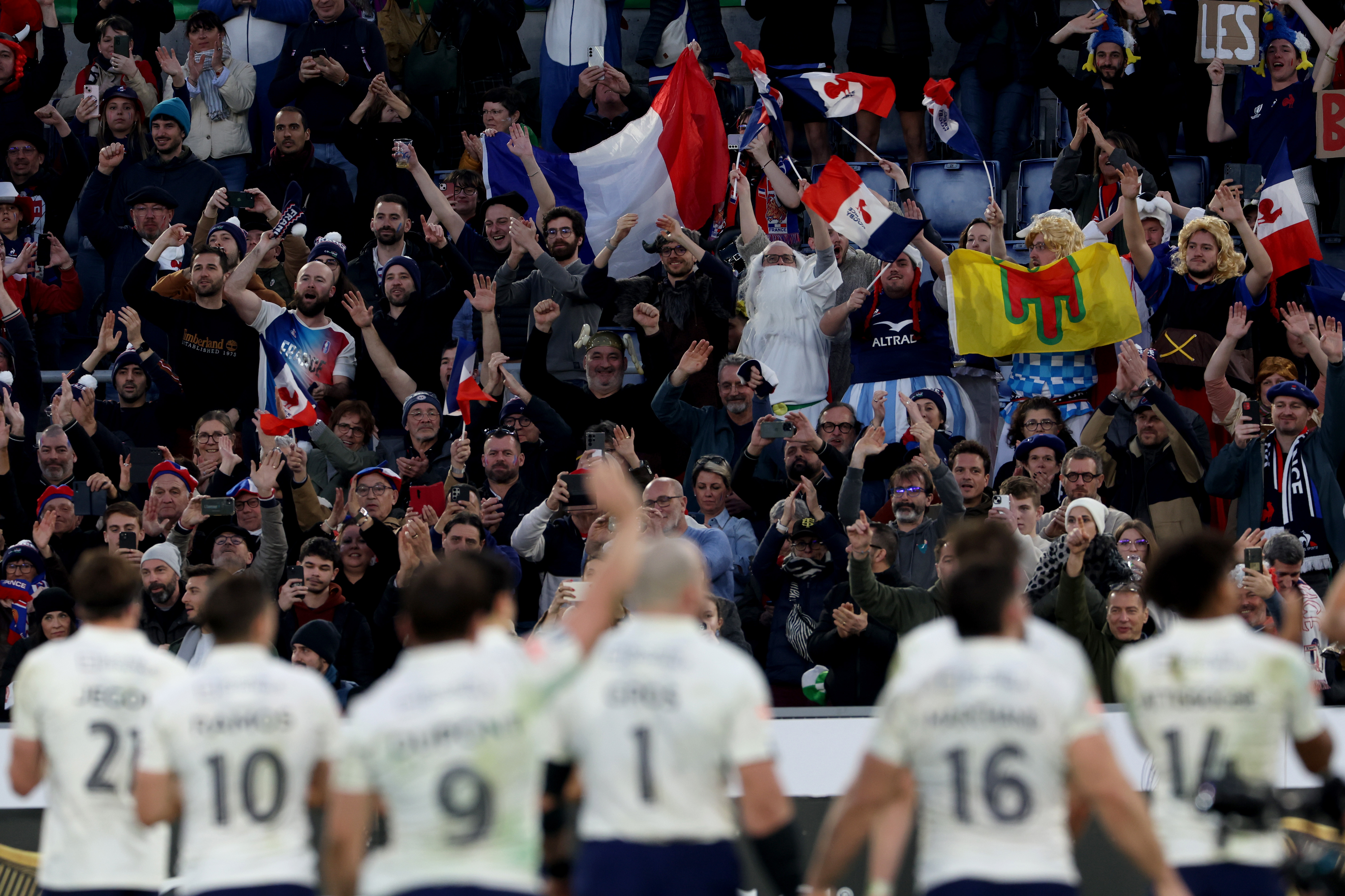 French fans celebrate  after the 2025 Six Nations Championship Round 3 between Italy and France in Stadio Olimpico, Rome, Italy, Sunday, February 23, 2025 (Photo by Morgan Treacy / Inpho)