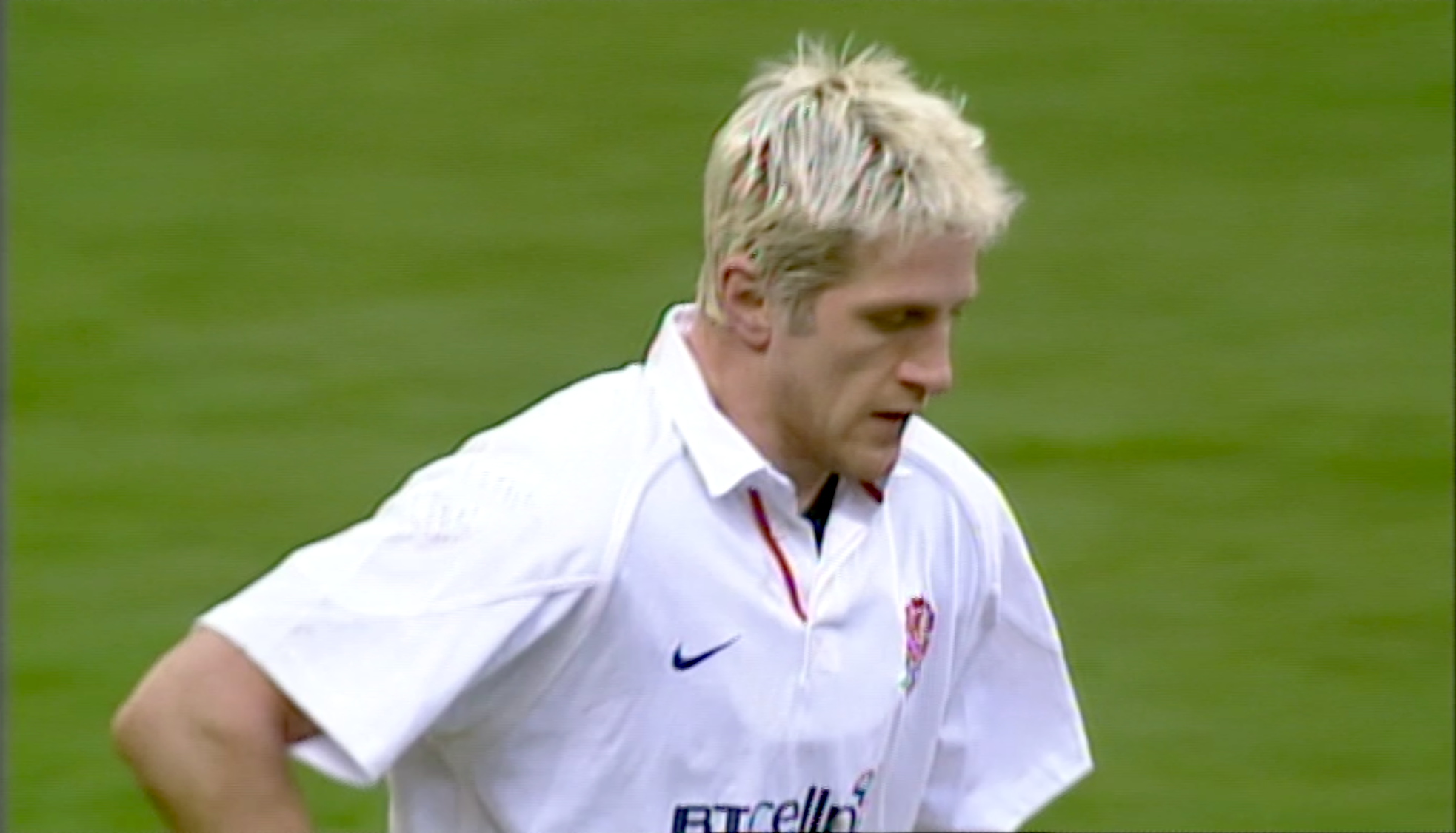 Will Greenwood walks back to the halfway line after scoring against Wales for England in the 2001 Championship.