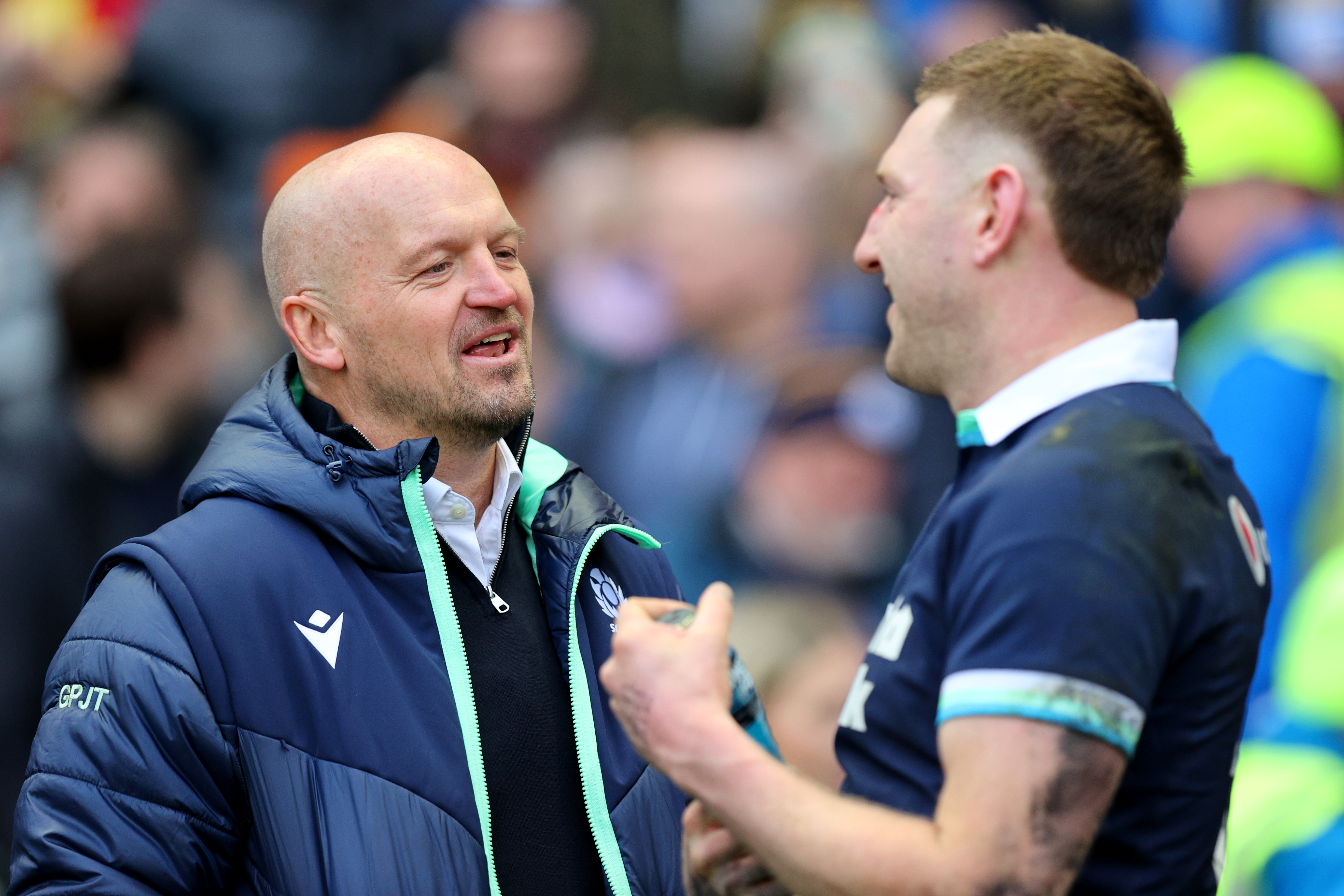 Gregor Townsend and Finn Russell are all smiles during the 2025 Championship.