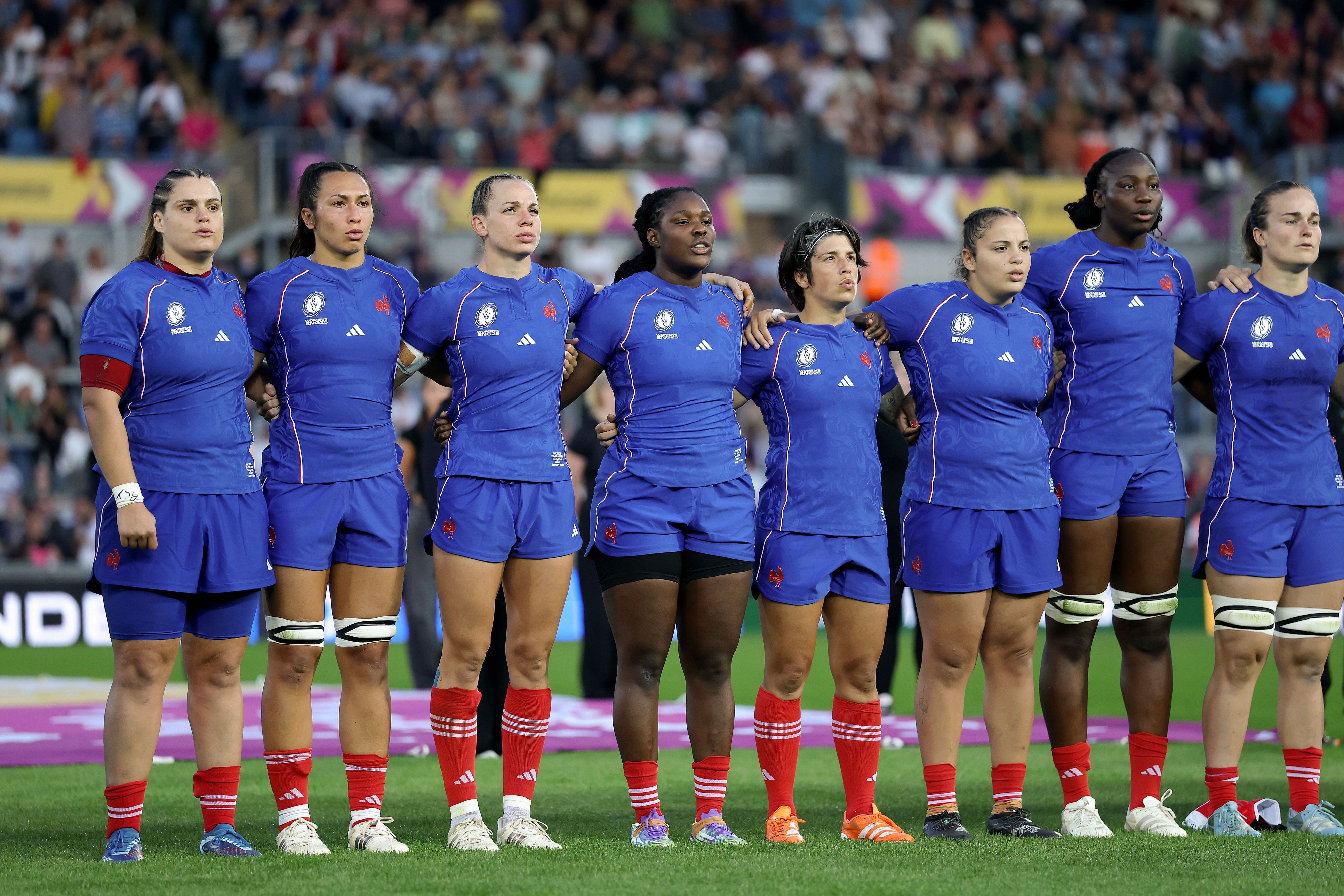 France Women line up for the national anthem during the 2025 Rugby World Cup.