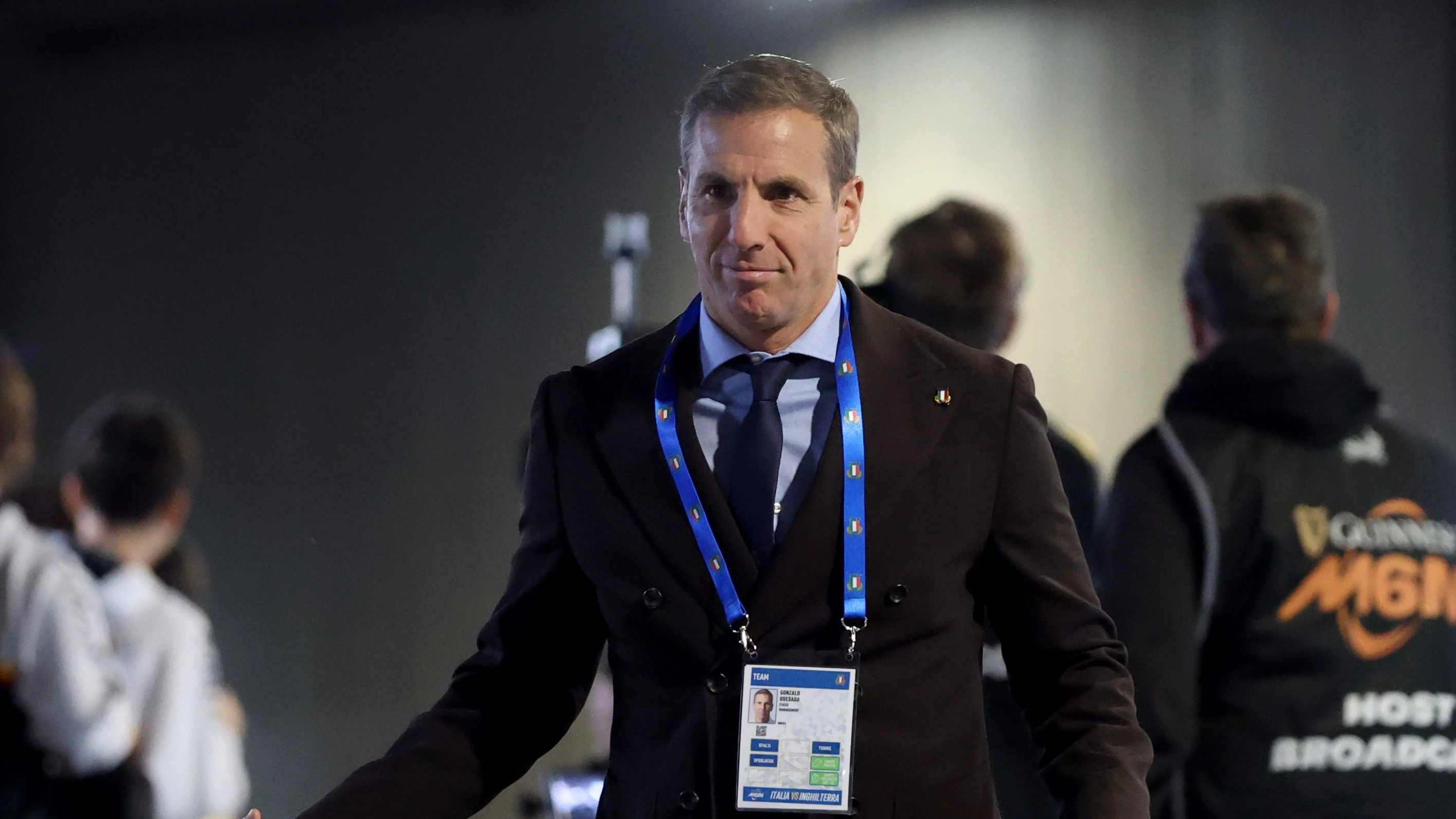 Gonzalo Quesada gives a low-five to a fan as he arrives at the Stadio Olimpico for round four of the 2026 Championship.