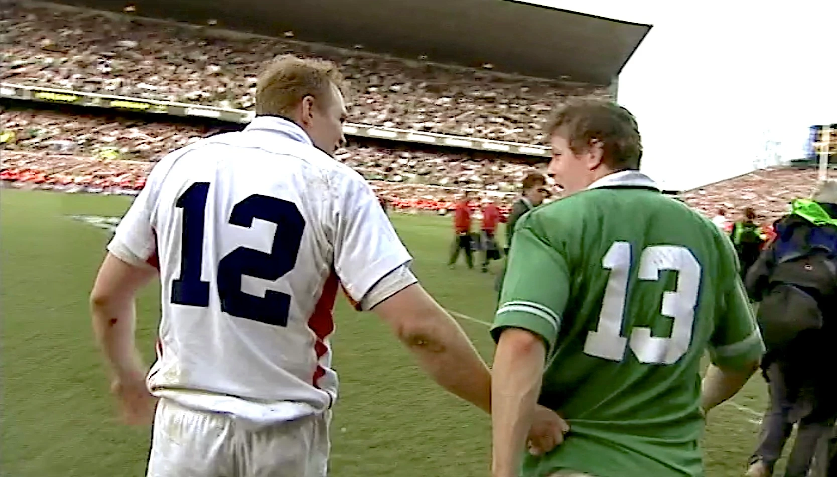 Mike Tindall and Brian O'Driscoll return to the Lansdowne Road pitch at the full-time whistle of Ireland v England in the 2003 Championship.