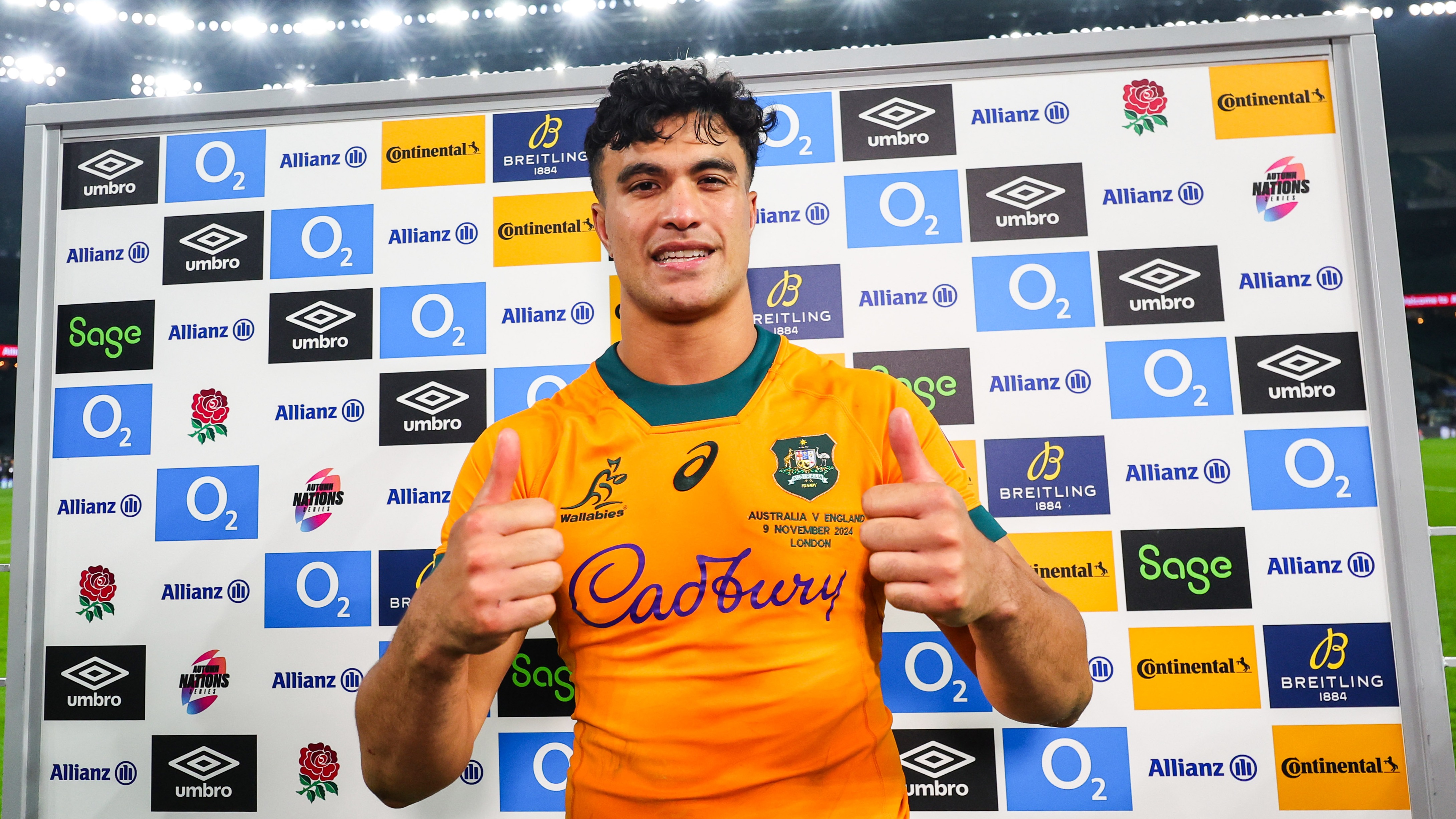Australia’s Joseph-Aukuso Sua’ali’i with the Player of the Match award following the 2024 Autumn Nations Series match with England.