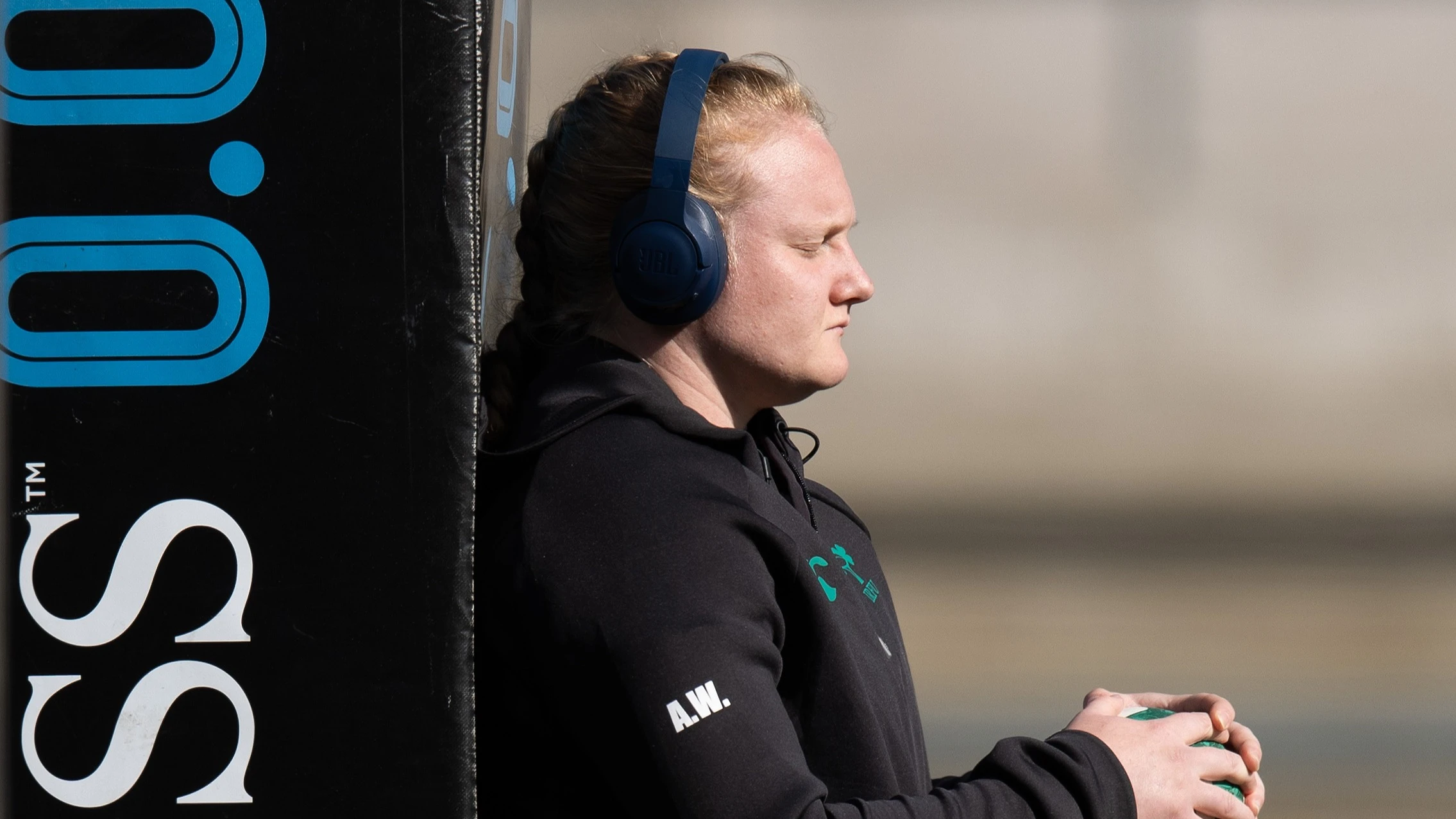 Aoife Wafer has a contemplative moment leaning against the post protectors ahead of a 2026 Championship match.