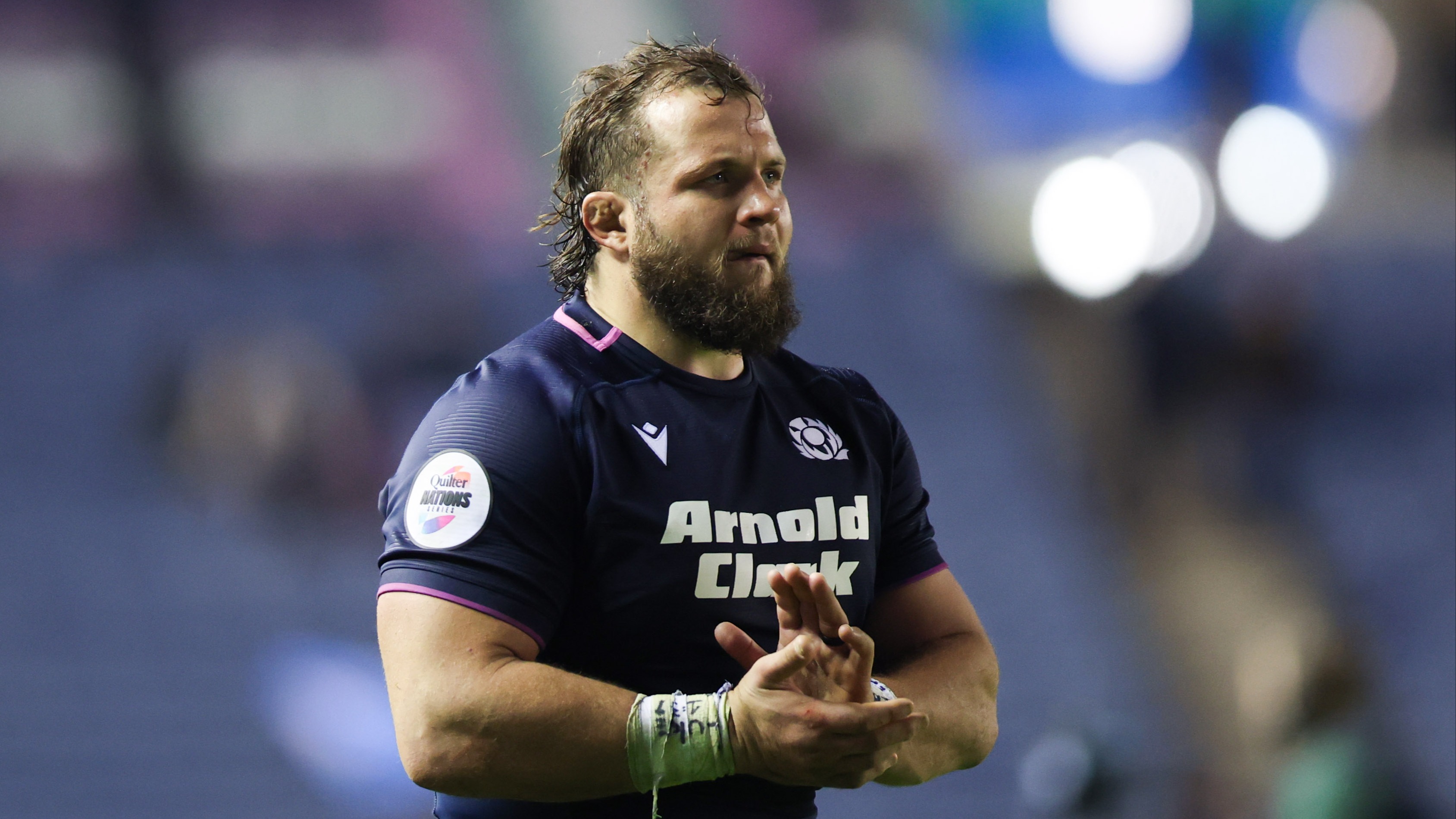 Pierre Schoeman claps the fans after Scotland's Quilter Nations Series match against Argentina at Murrayfield.