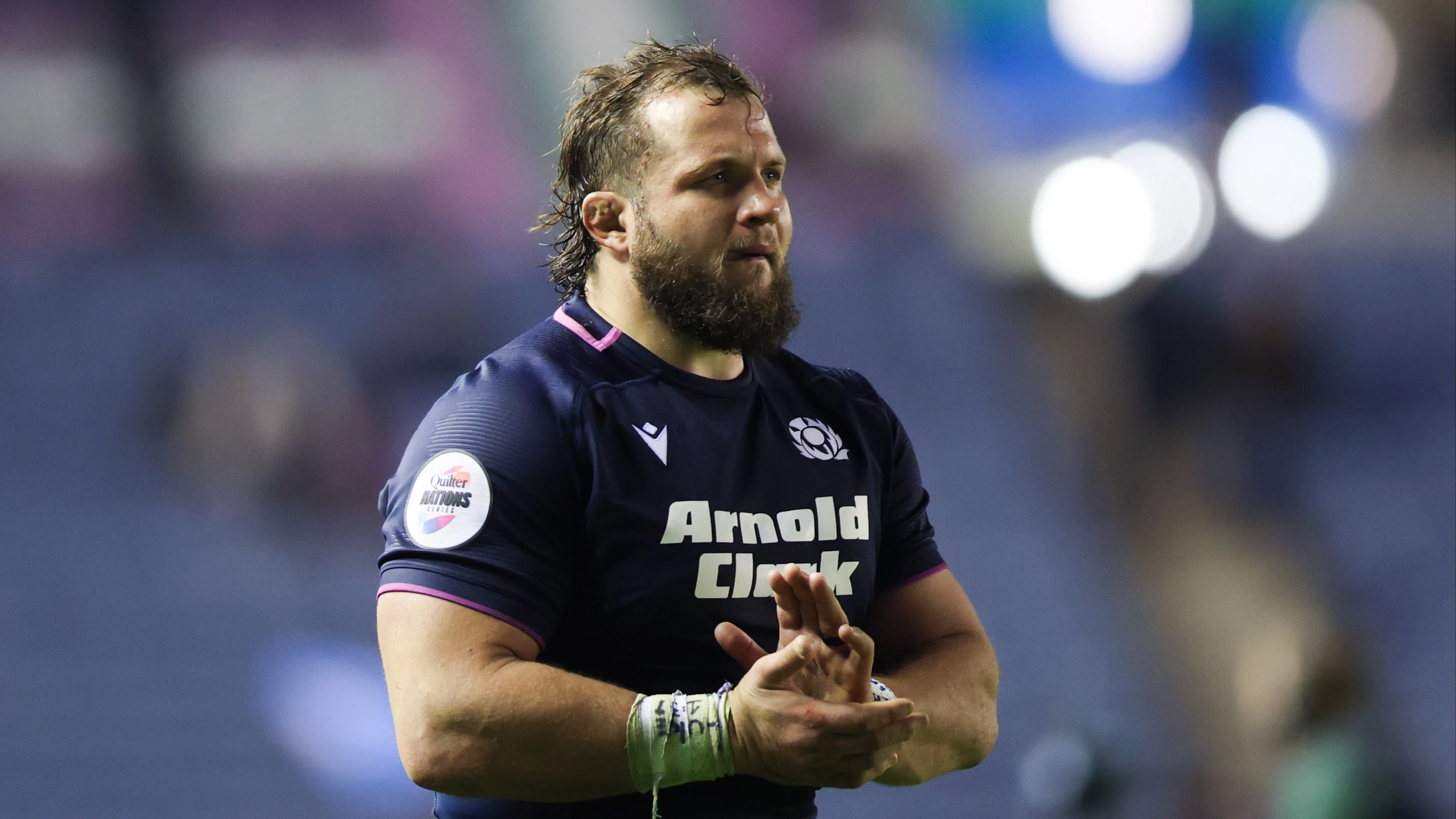 Pierre Schoeman claps the fans after Scotland's Quilter Nations Series match against Argentina at Murrayfield.