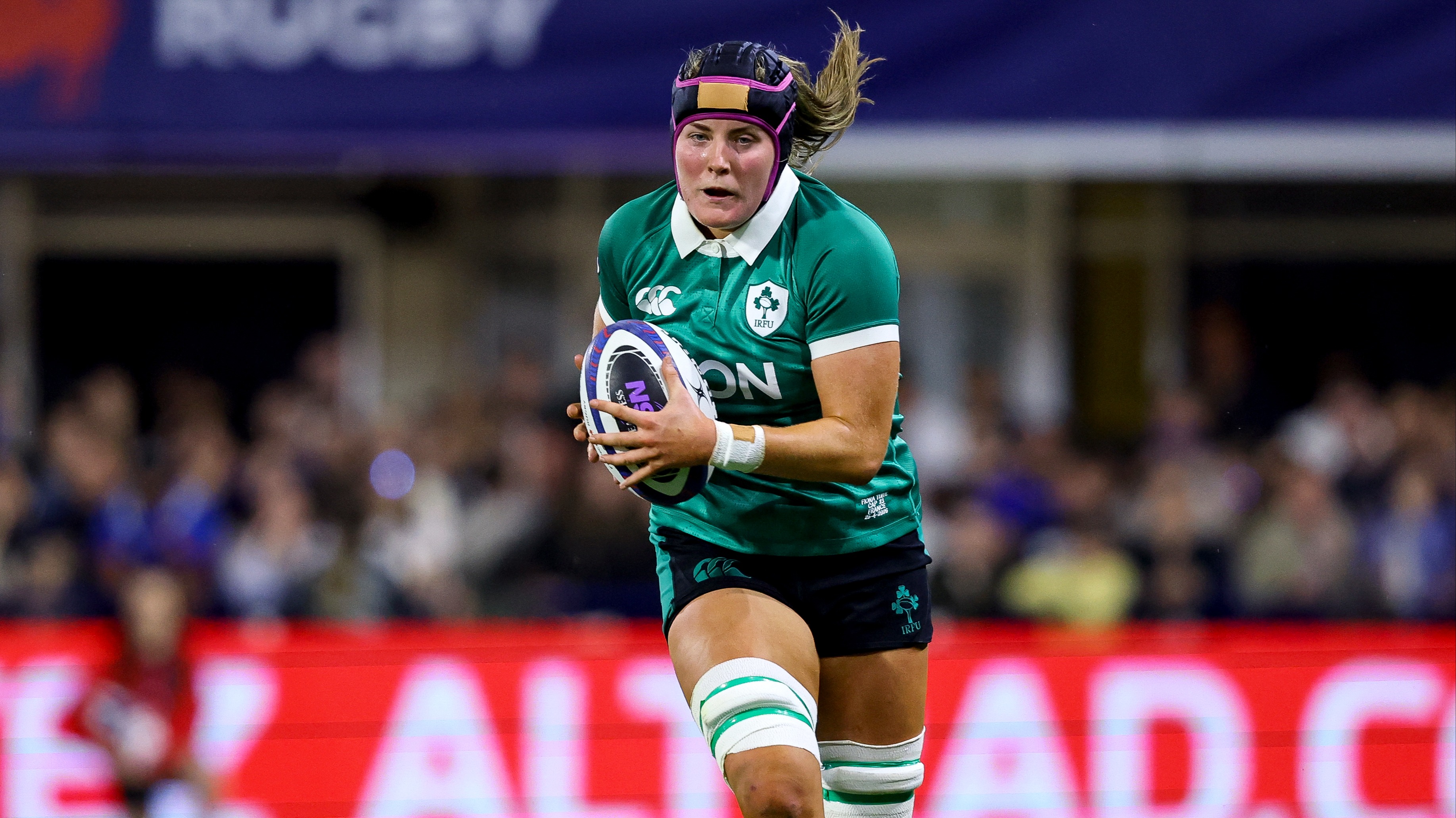 Ireland's Fiona Tuite during the 2026 Guinness Women's Six Nations Championship Round 3 game between France and Ireland in Parc des Sports Marcel Michelin, Clermont-Ferrand