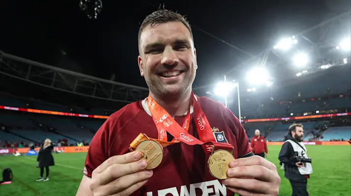 Tadhg Beirne celebrates clinching the 2025 Lions series