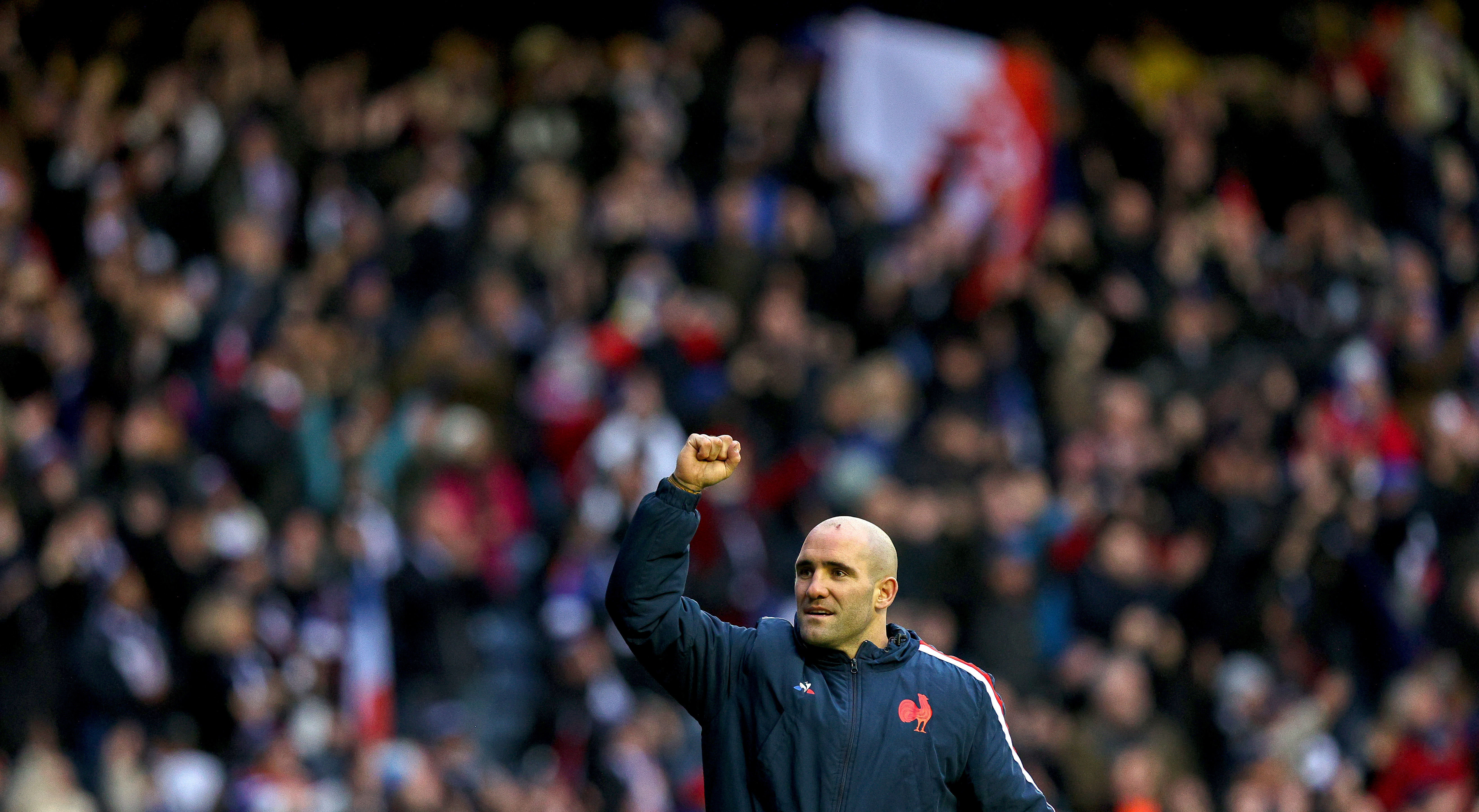 France's Maxime Lucu celebrates winning after the 2024 Guinness Six Nations Championship Round 2 between Scotland and France in Scottish Gas Murrayfield, Edinburgh, Scotland Saturday, February 10, 2024 (Photo by Ryan Byrne / Inpho) 