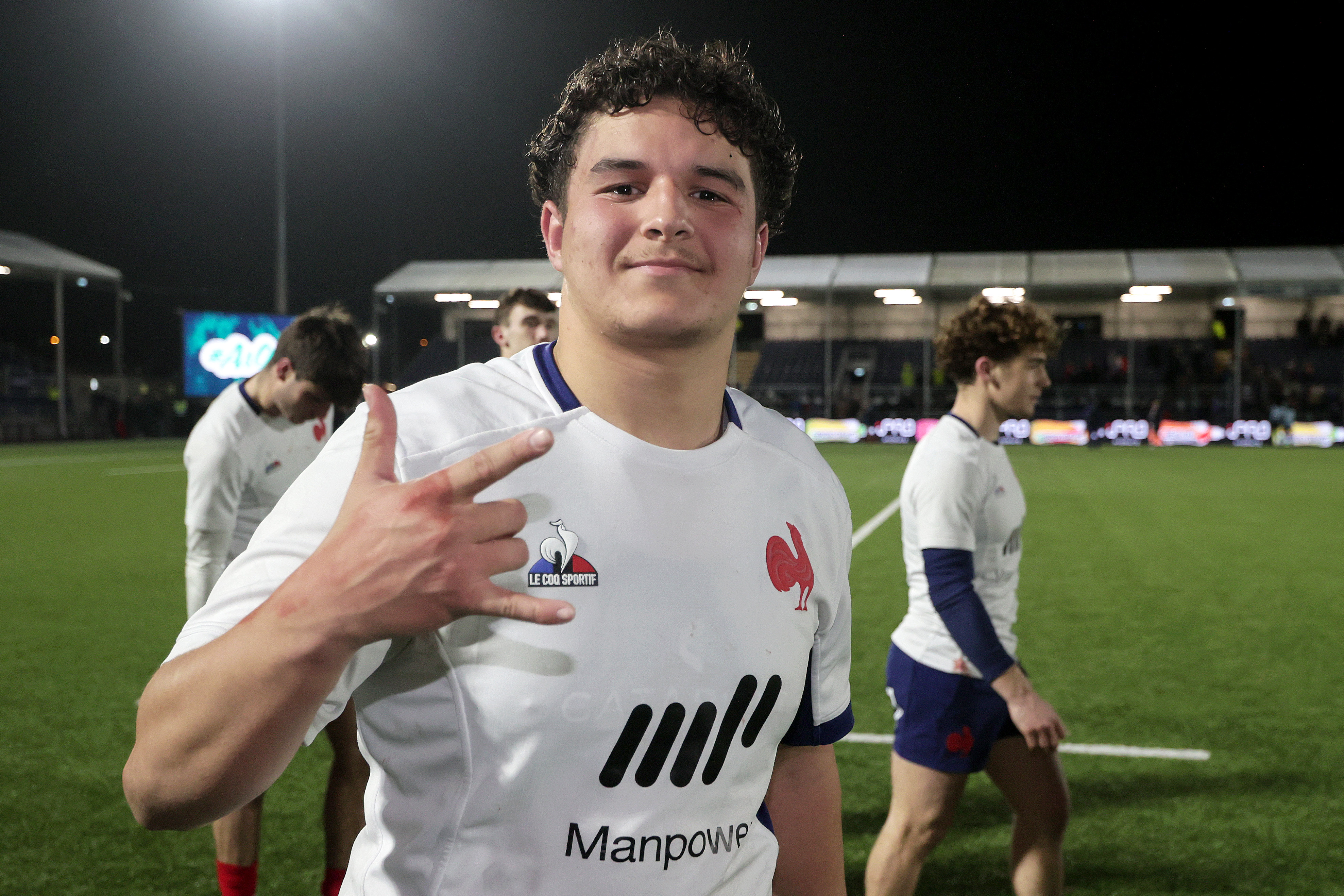 France's Lyam Akrab celebrates after the 2024 Under 20 Six Nations Championship Round 2 between Scotland U20 and France U20 in Hive Stadium, Edinburgh, Scotland Friday, February 09, 2024 (Photo by Laszlo Geczo / Inpho) 