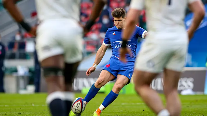 2021 Guinness Six Nations Championship Round 4, Twickenham Stadium, London, England 13/3/2021
England vs France
France's Matthieu Jalibert takes a kick
Mandatory Credit ©INPHO/Andrew Fosker