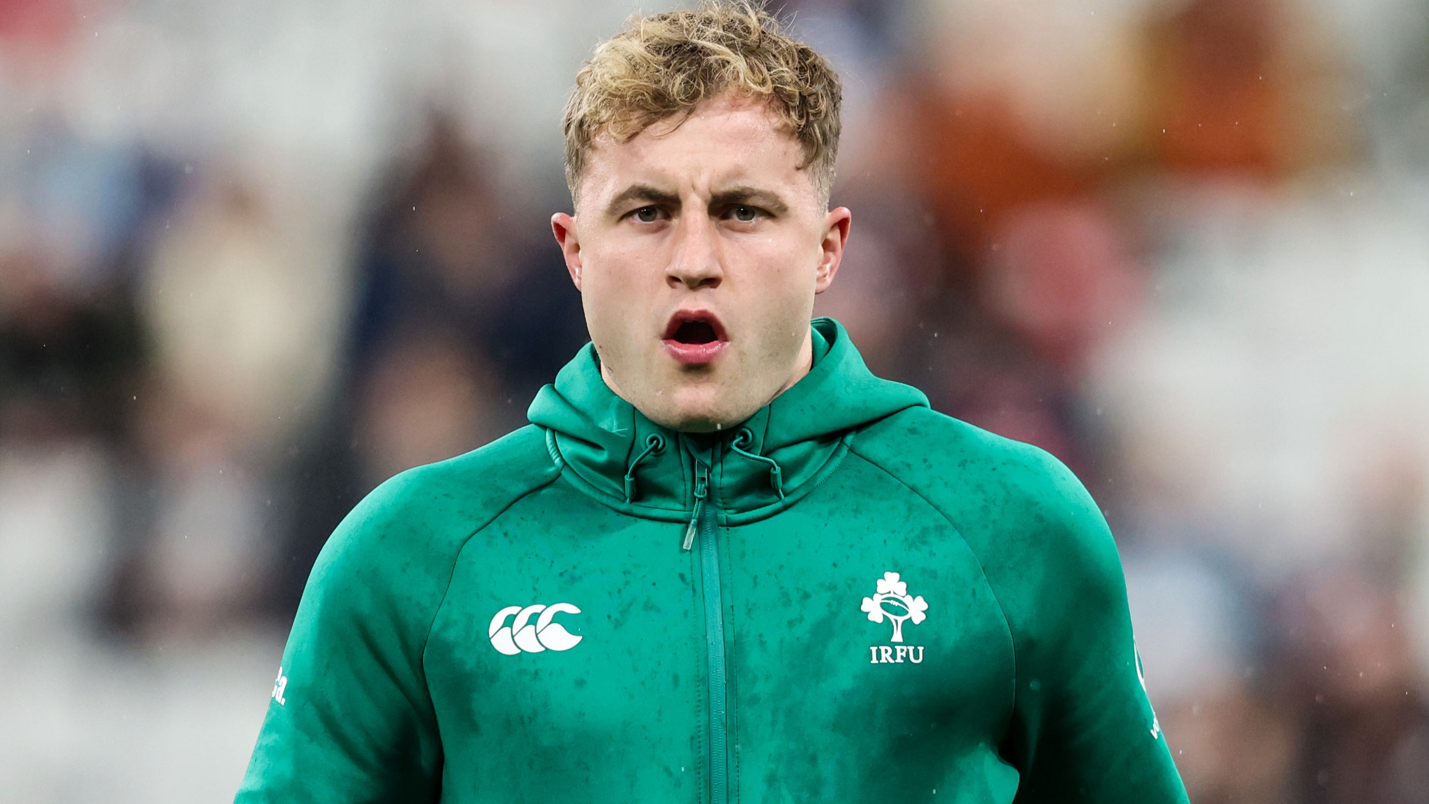 Craig Casey during the warm-up ahead of France v Ireland in Round One of the 2026 Championship.