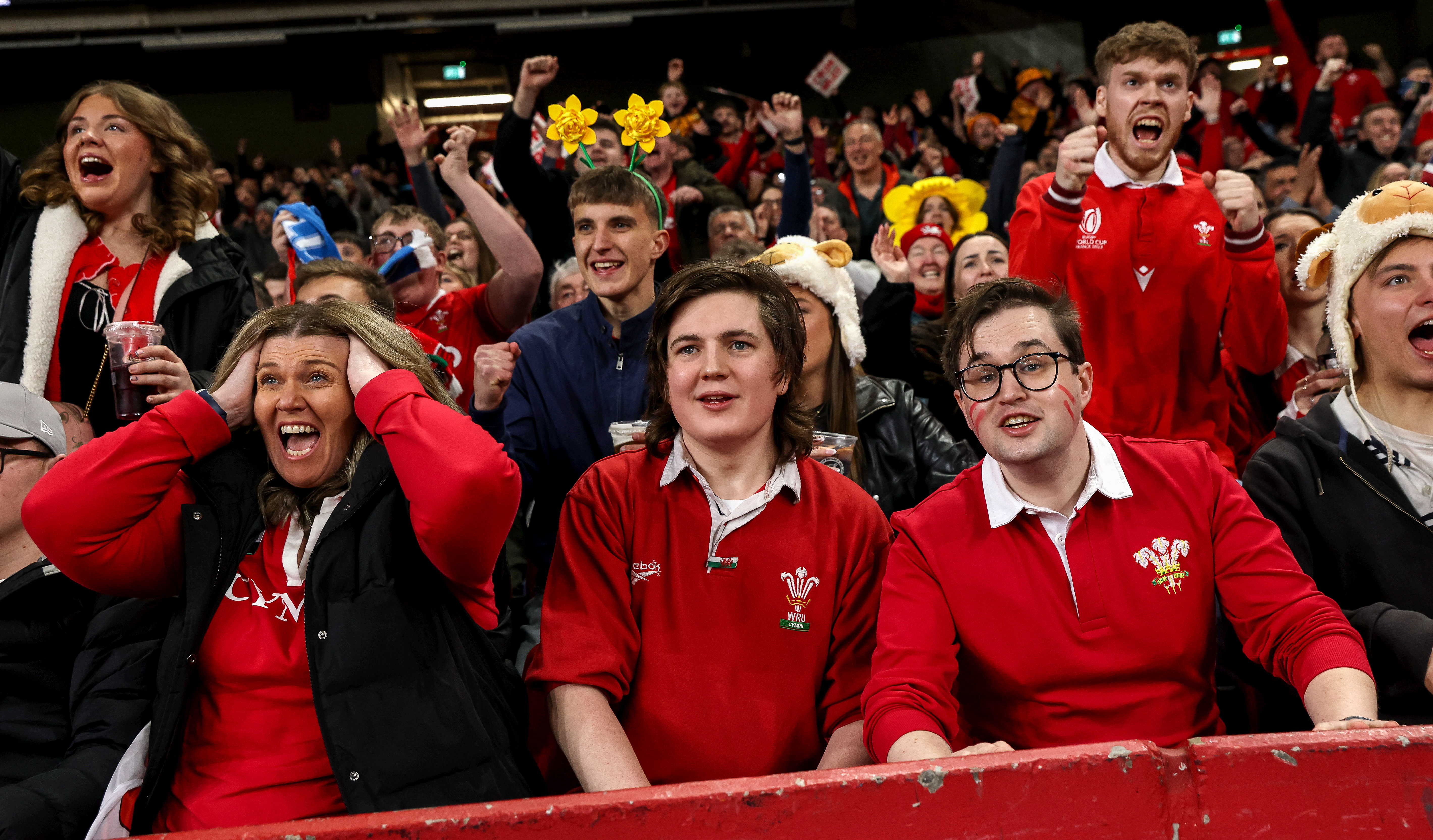 Wales fans celebrate during the 2026 Championship match against Italy.