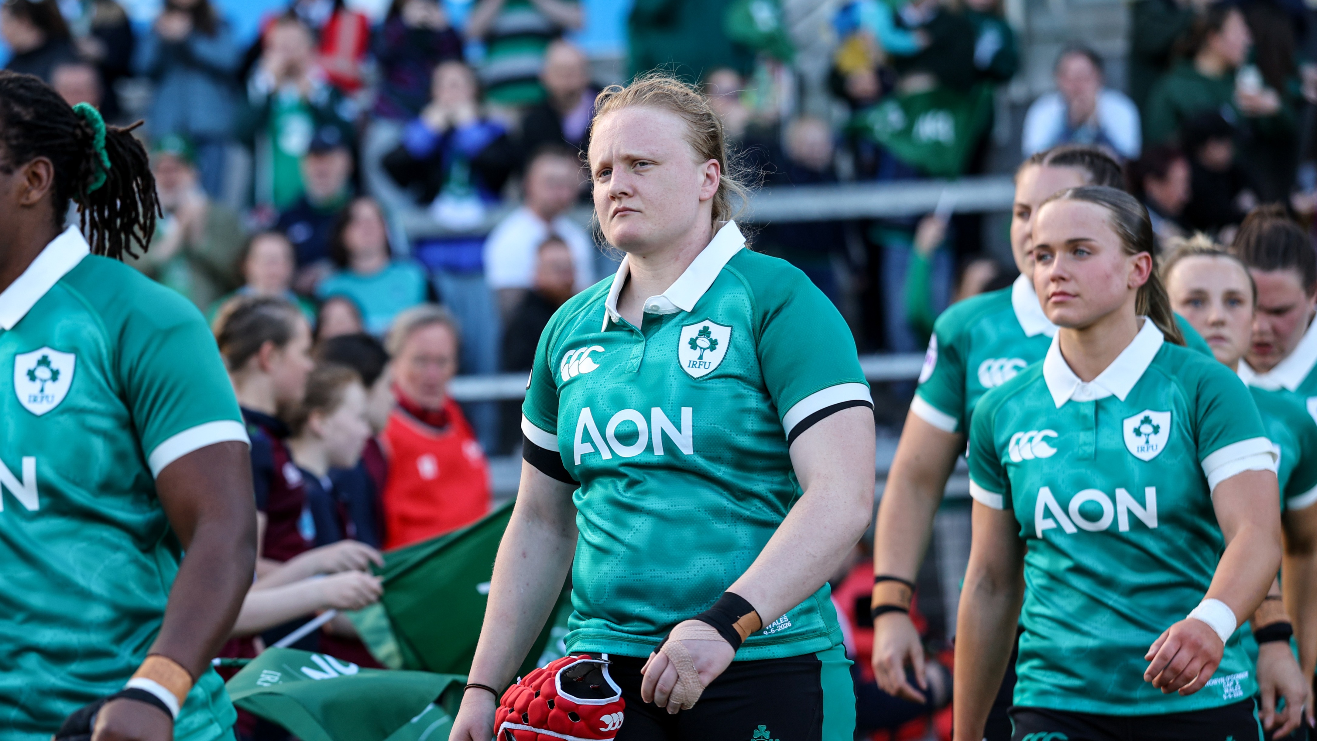 Ireland's Aoife Wafer makes her way out ahead of the 2026 Guinness Women's Six Nations Championship Round 4 game between Ireland and Wales in Affidea Stadium, Belfast