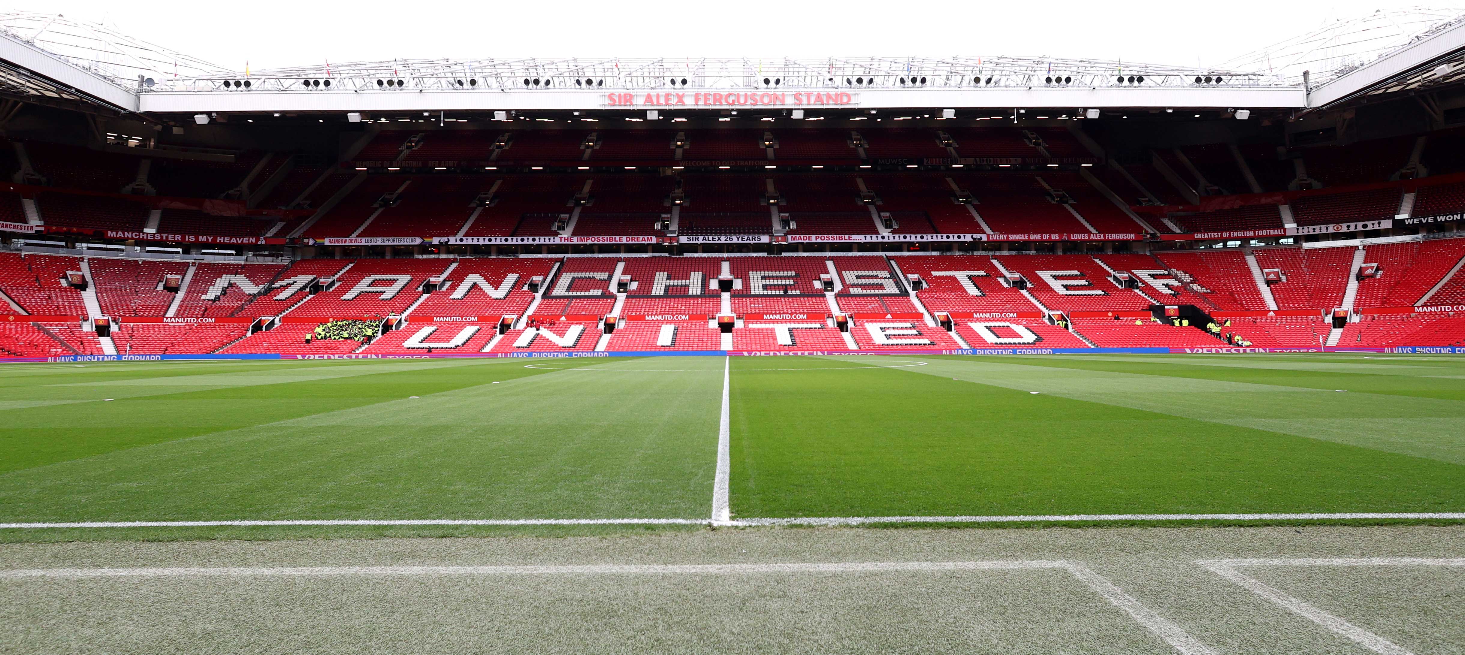 View of the Old Trafford pitch from the dugout