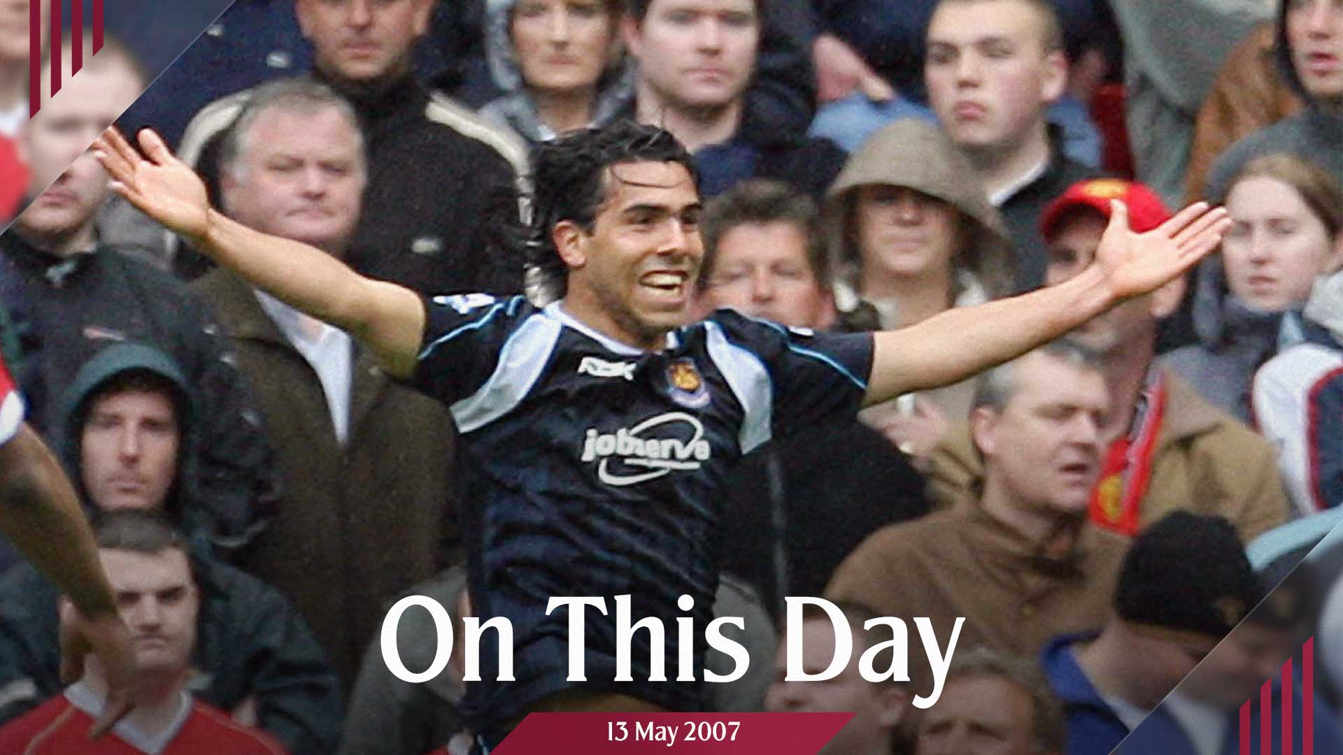 Carlos Tevez celebrates scoring at Manchester United in May 2007