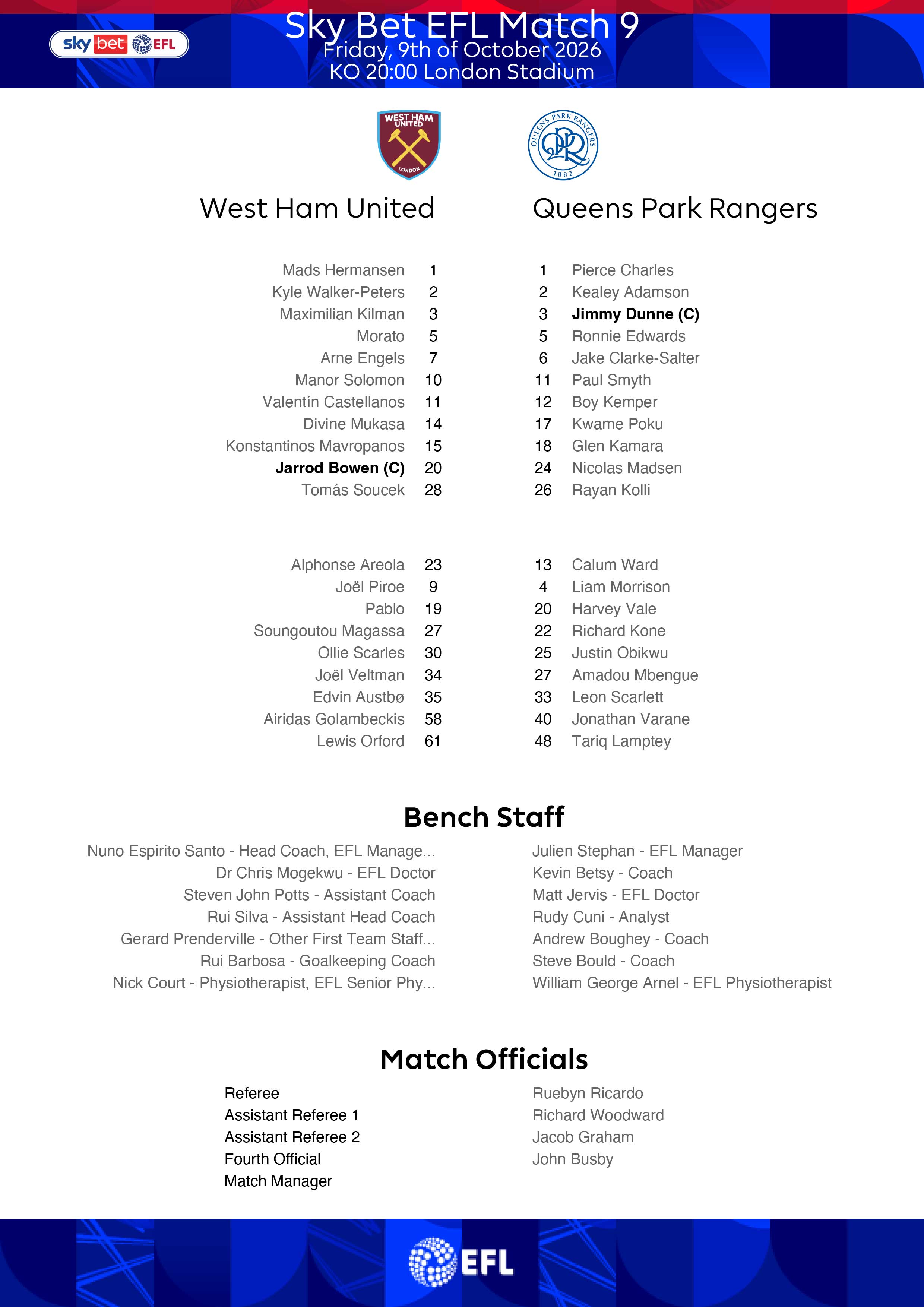 QPR teamsheet