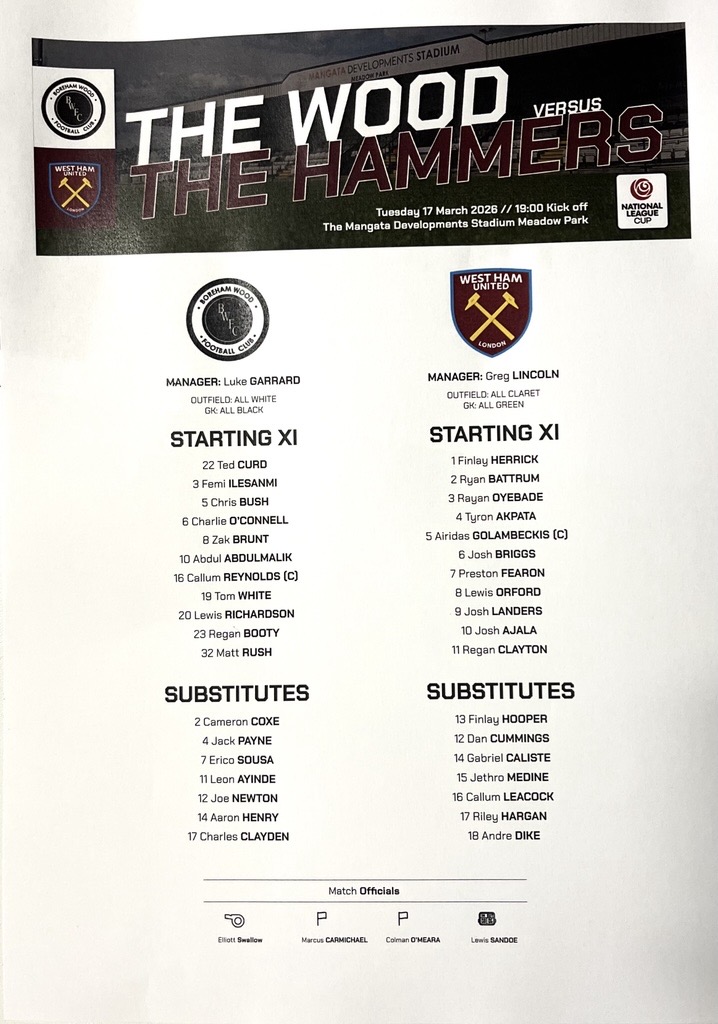 Academy teamsheet NLC final