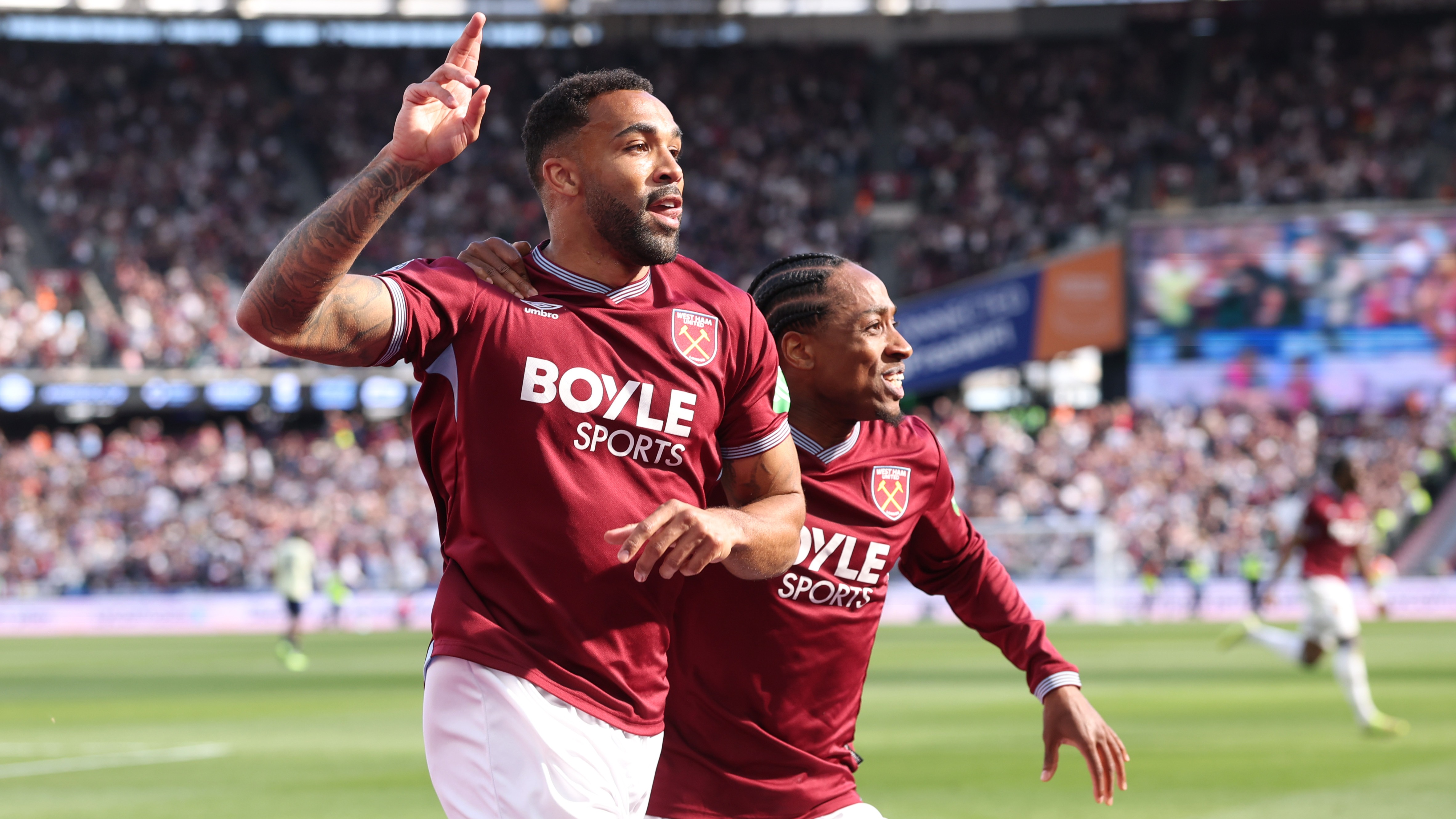 Callum Wilson celebrates his winner against Everton