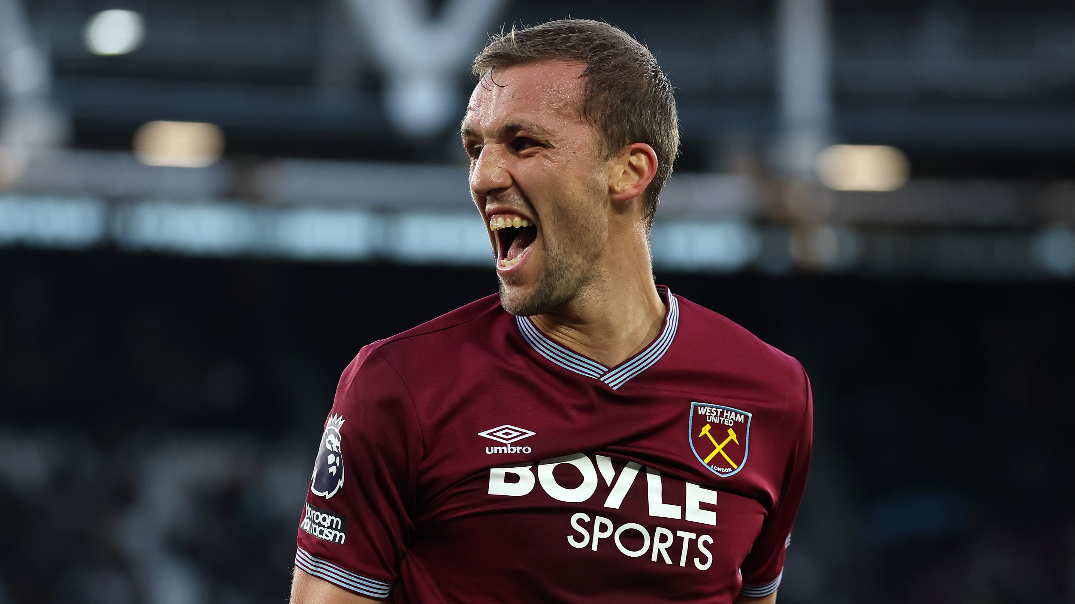 Soucek celebrates scoring against Newcastle