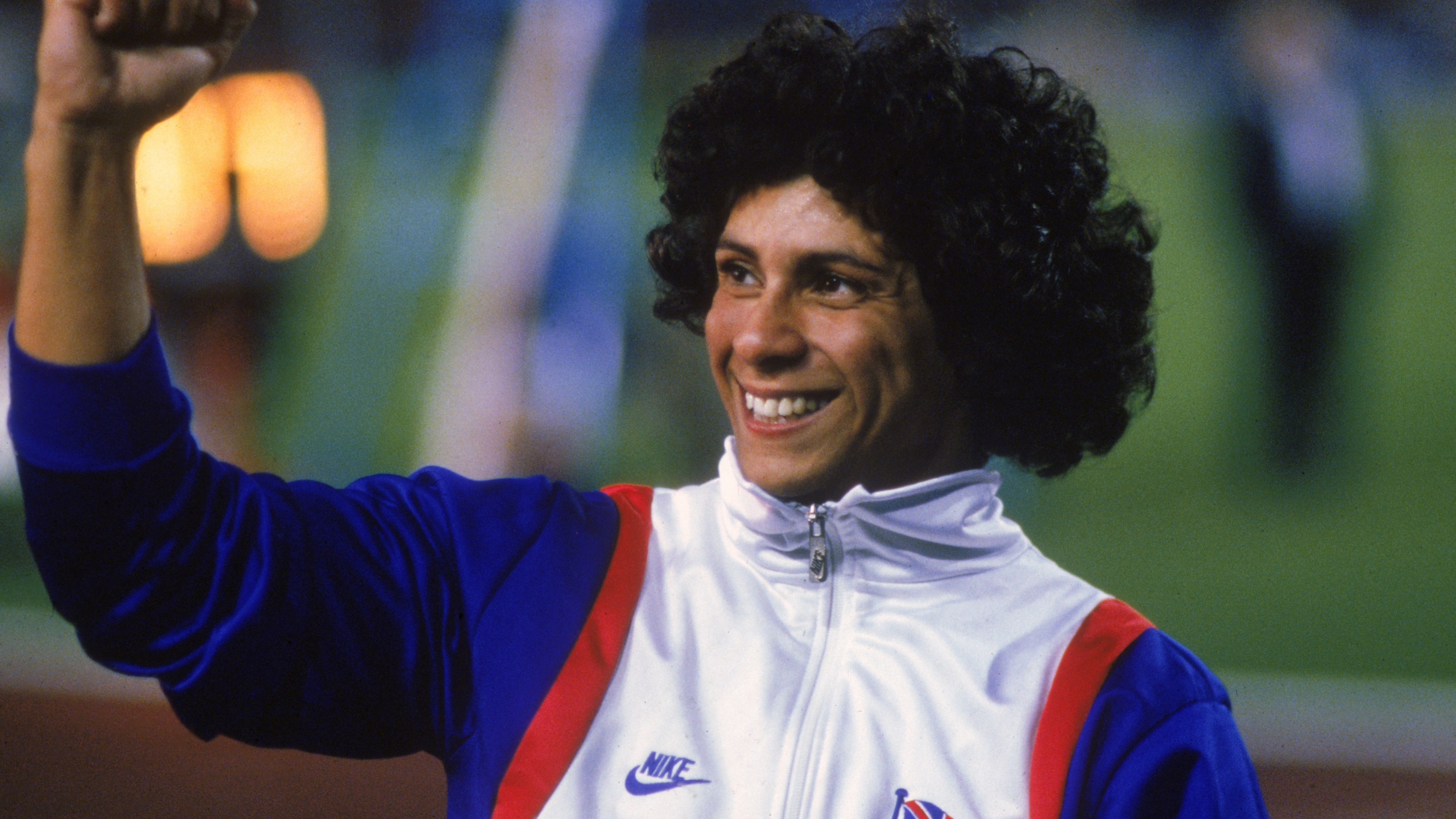 Whitbread celebrates her European Championship gold in 1986 